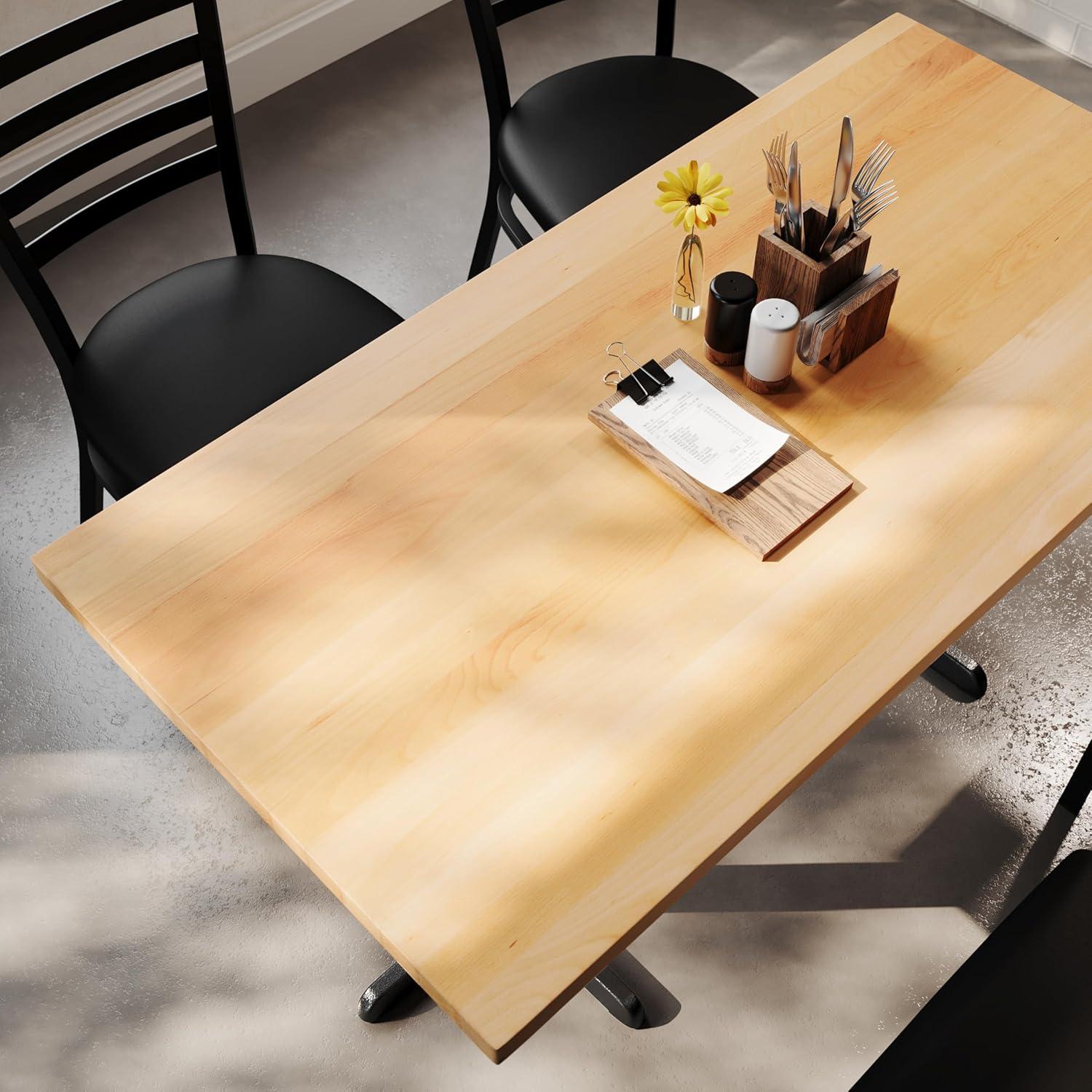 imageFlash Furniture Bennett 30quot x 60quot Solid Wood Commercial Indoor Tabletop in Dark Brown with 22quot x 22quot Dining Height Black Cast Iron X Base 300 lb Static CapacityNatural TopBlack Base