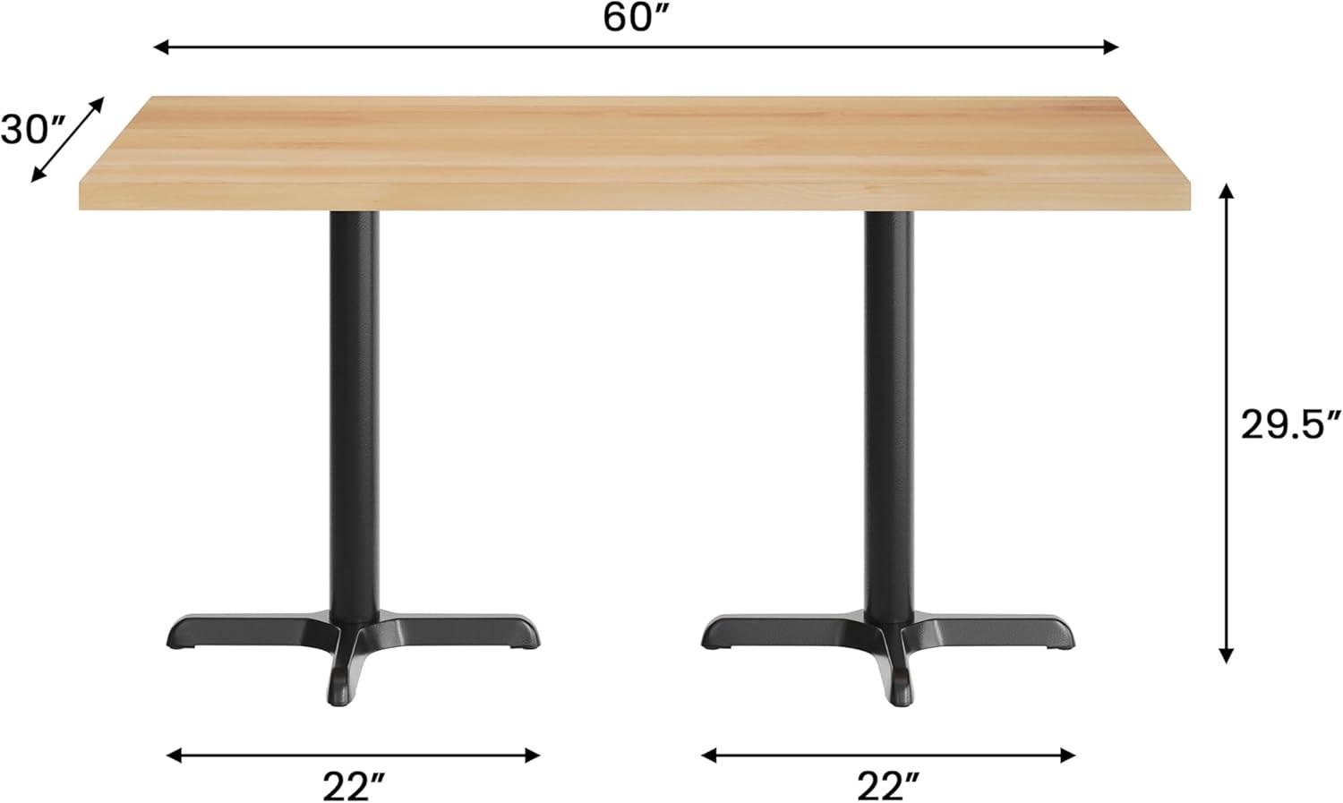 imageFlash Furniture Bennett 30quot x 60quot Solid Wood Commercial Indoor Tabletop in Dark Brown with 22quot x 22quot Dining Height Black Cast Iron X Base 300 lb Static CapacityNatural TopBlack Base