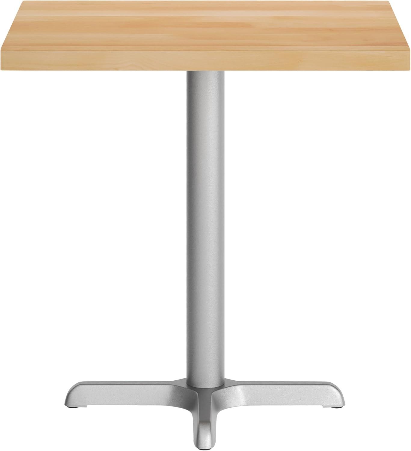 imageFlash Furniture Bennett 30quot x 60quot Solid Wood Commercial Indoor Tabletop in Dark Brown with 22quot x 22quot Dining Height Black Cast Iron X Base 300 lb Static CapacityNatural TopSilver Base