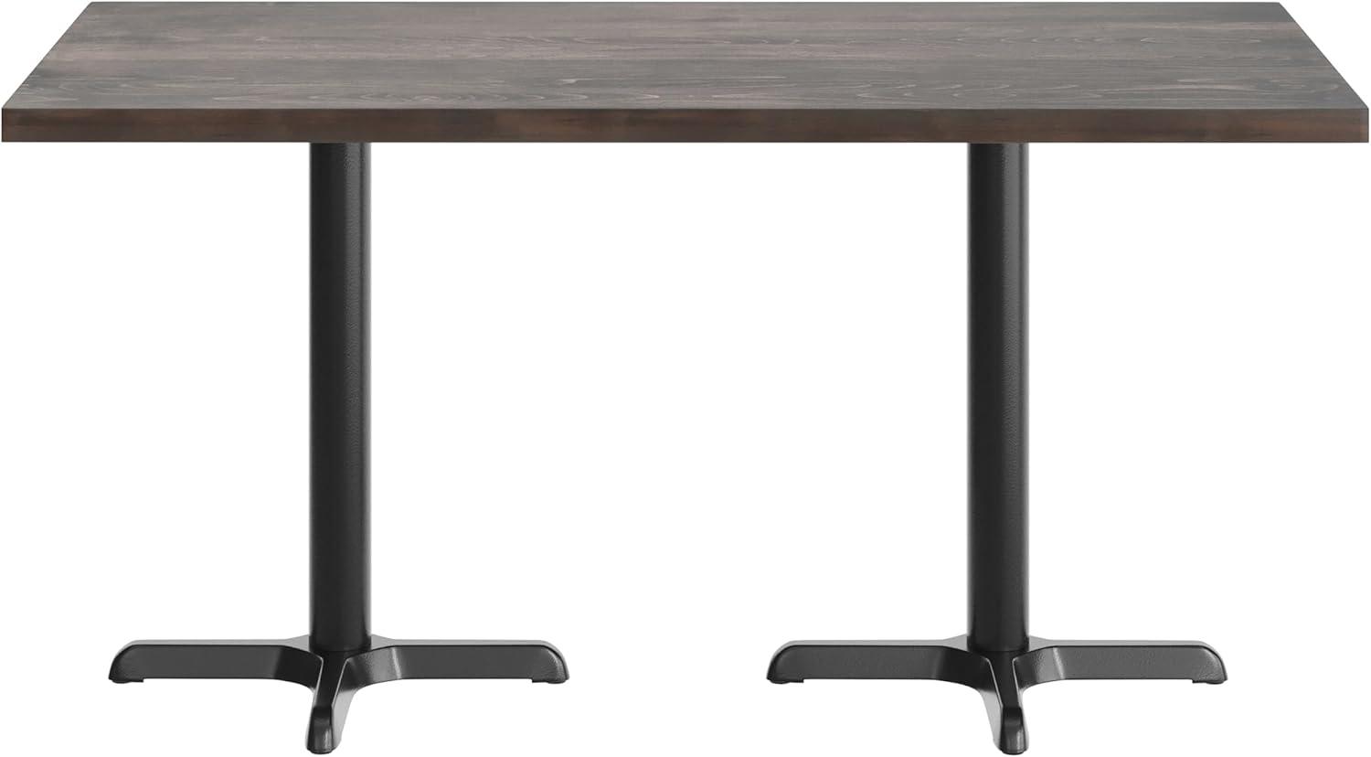 imageFlash Furniture Bennett 30quot x 60quot Solid Wood Commercial Indoor Tabletop in Dark Brown with 22quot x 22quot Dining Height Black Cast Iron X Base 300 lb Static CapacityDark Brown TopBlack Base