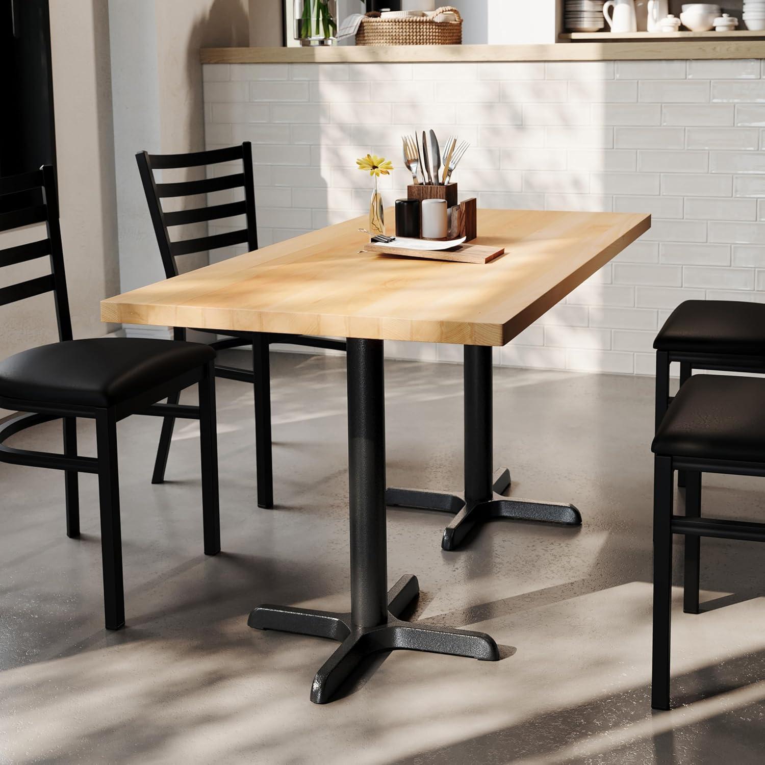 imageFlash Furniture Bennett 30quot x 60quot Solid Wood Commercial Indoor Tabletop in Dark Brown with 22quot x 22quot Dining Height Black Cast Iron X Base 300 lb Static CapacityNatural TopBlack Base