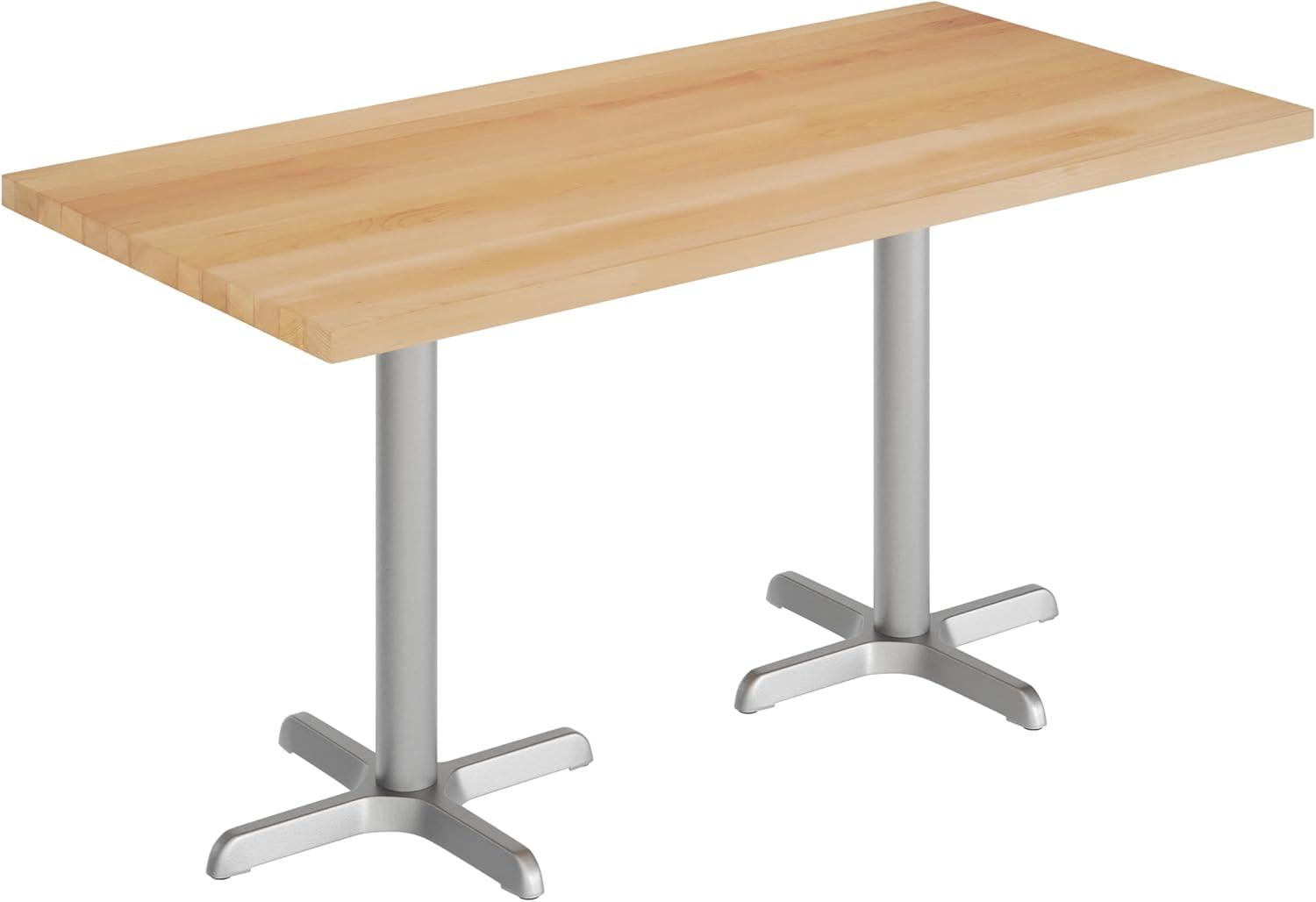 imageFlash Furniture Bennett 30quot x 60quot Solid Wood Commercial Indoor Tabletop in Dark Brown with 22quot x 22quot Dining Height Black Cast Iron X Base 300 lb Static CapacityNatural TopSilver Base