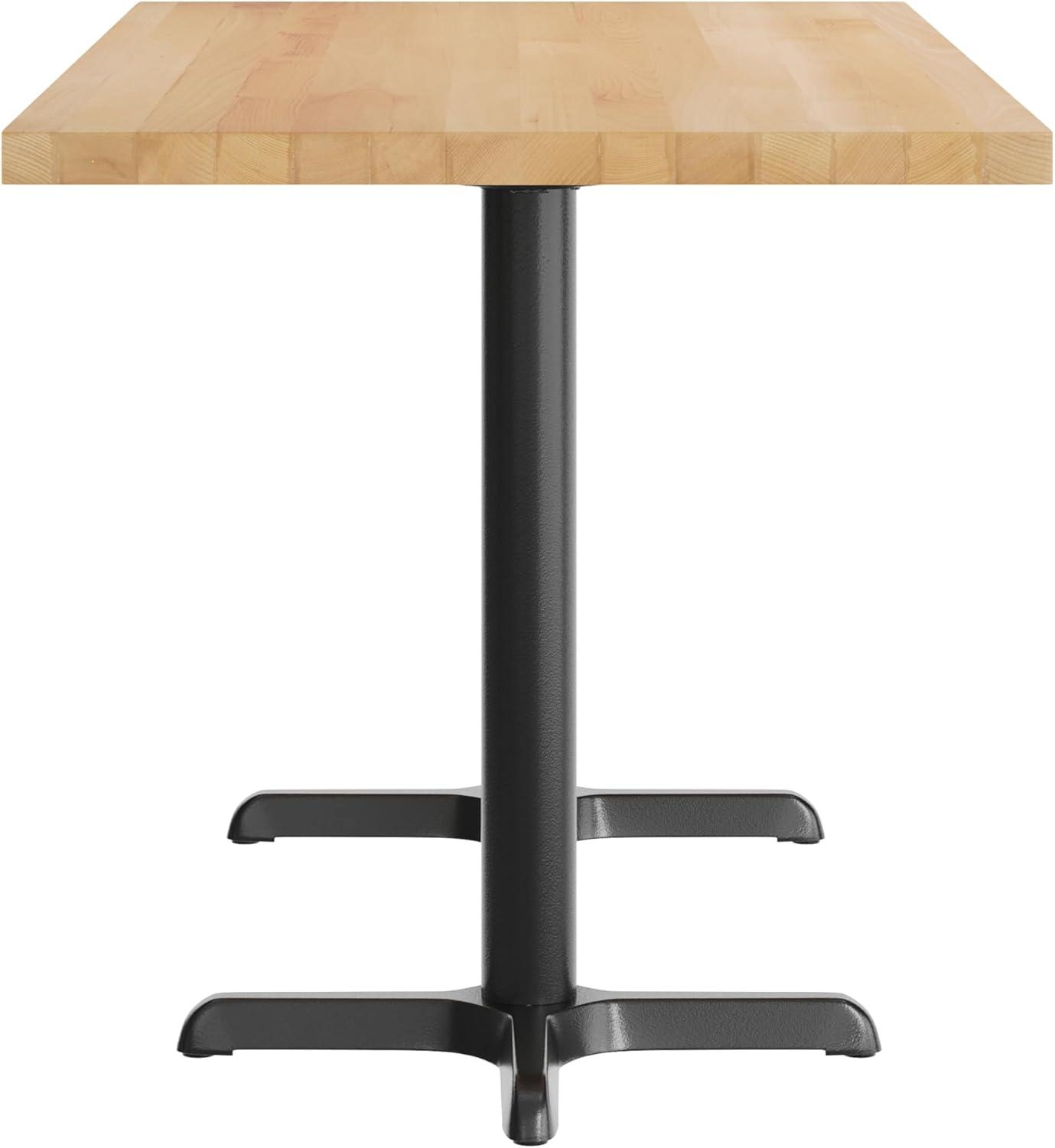 imageFlash Furniture Bennett 30quot x 60quot Solid Wood Commercial Indoor Tabletop in Dark Brown with 22quot x 22quot Dining Height Black Cast Iron X Base 300 lb Static CapacityNatural TopBlack Base