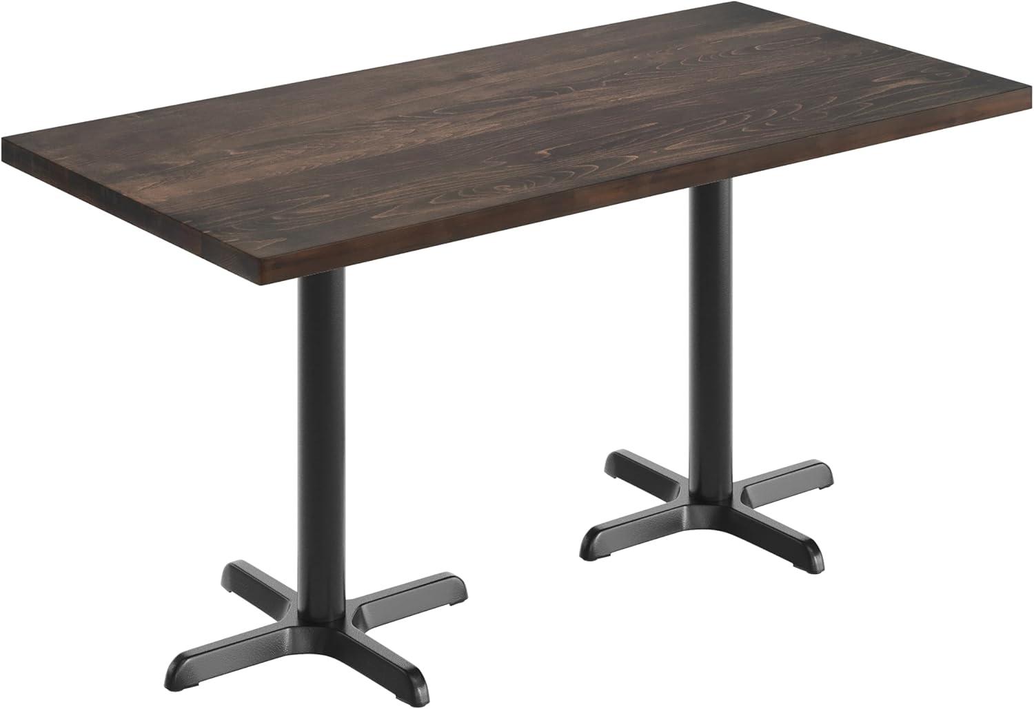 imageFlash Furniture Bennett 30quot x 60quot Solid Wood Commercial Indoor Tabletop in Dark Brown with 22quot x 22quot Dining Height Black Cast Iron X Base 300 lb Static CapacityDark Brown TopBlack Base