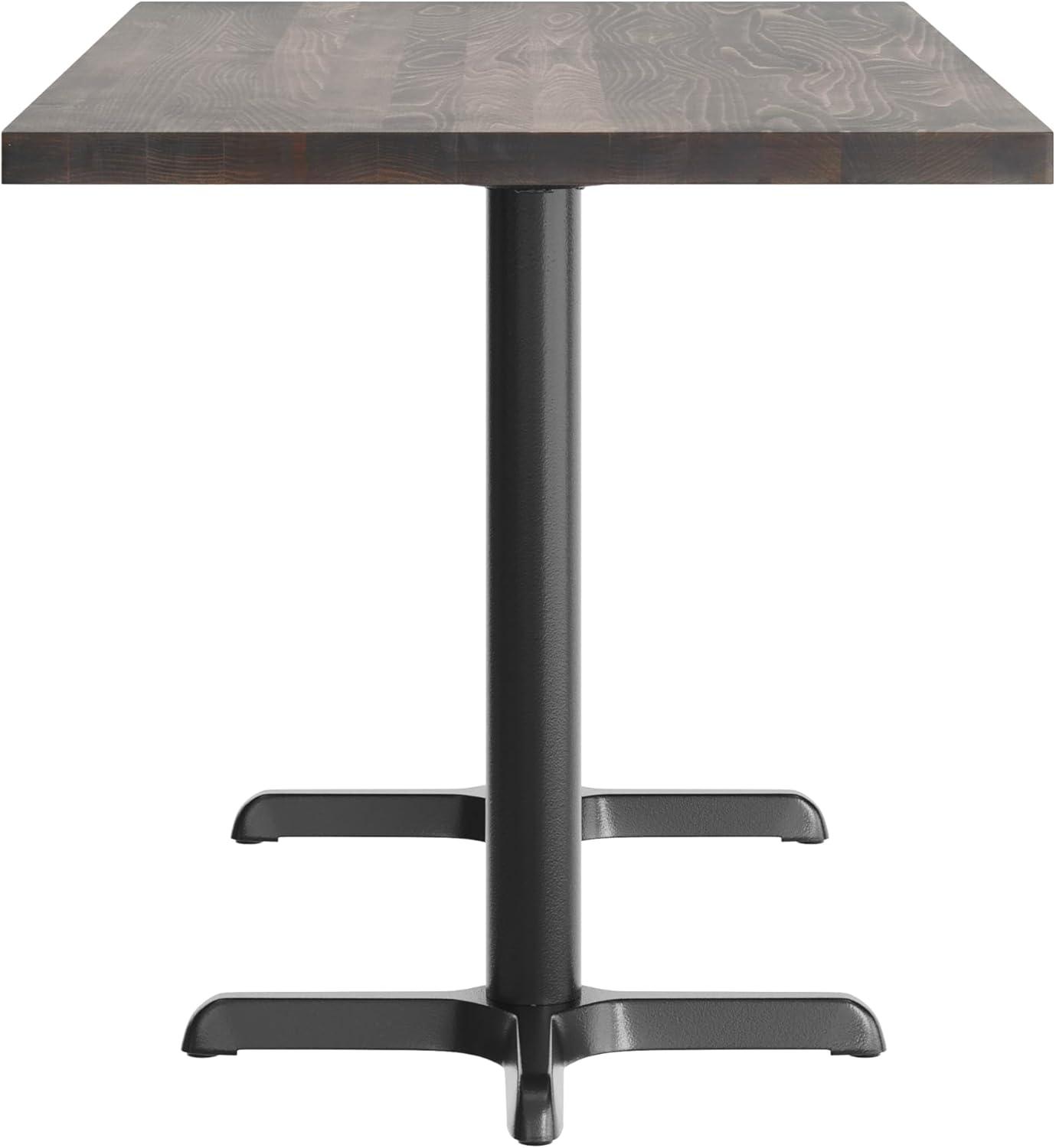 imageFlash Furniture Bennett 30quot x 60quot Solid Wood Commercial Indoor Tabletop in Dark Brown with 22quot x 22quot Dining Height Black Cast Iron X Base 300 lb Static CapacityDark Brown TopBlack Base