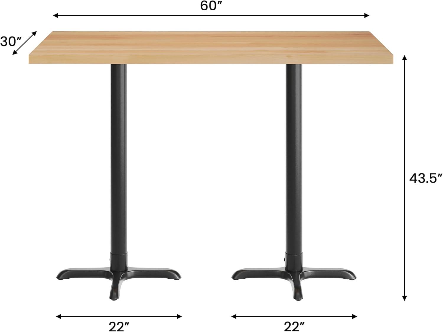 imageFlash Furniture Bennett 30quot x 60quot Solid Wood Commercial Indoor Tabletop in Natural with 22quot x 22quot Bar Height Black Cast Iron X Base 300 lb Static CapacityNatural TopBlack Base