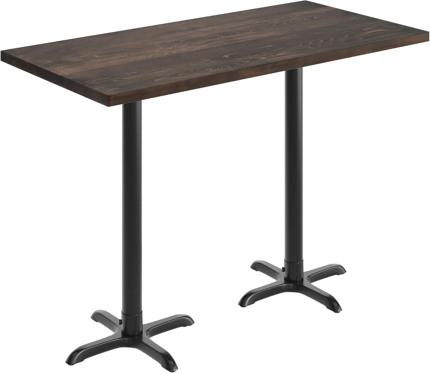 imageFlash Furniture Bennett 30quot x 60quot Solid Wood Commercial Indoor Tabletop in Natural with 22quot x 22quot Bar Height Black Cast Iron X Base 300 lb Static CapacityDark Brown TopBlack Base