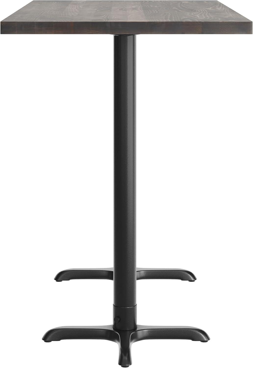 imageFlash Furniture Bennett 30quot x 60quot Solid Wood Commercial Indoor Tabletop in Natural with 22quot x 22quot Bar Height Black Cast Iron X Base 300 lb Static CapacityDark Brown TopBlack Base
