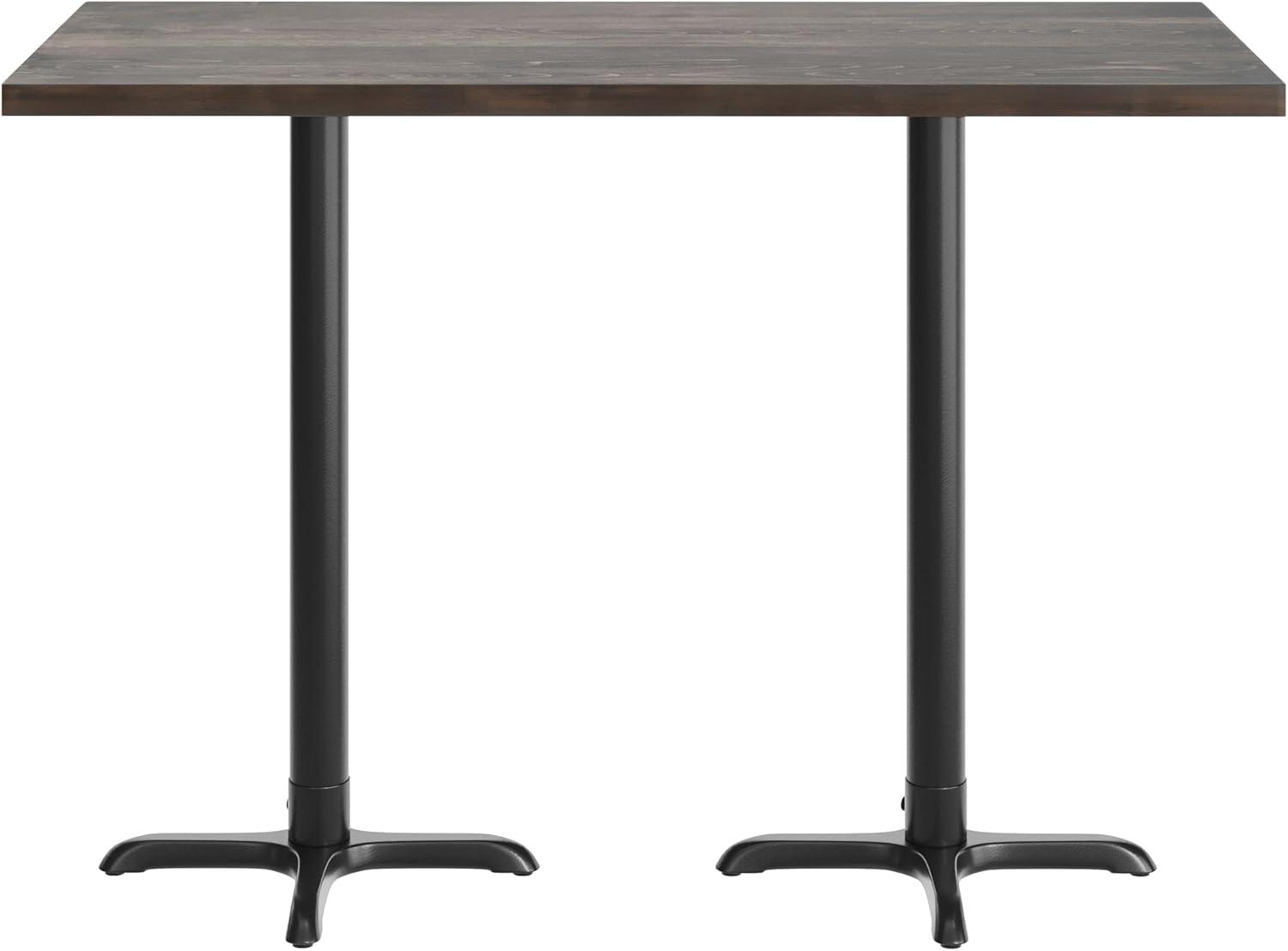 imageFlash Furniture Bennett 30quot x 60quot Solid Wood Commercial Indoor Tabletop in Natural with 22quot x 22quot Bar Height Black Cast Iron X Base 300 lb Static CapacityDark Brown TopBlack Base