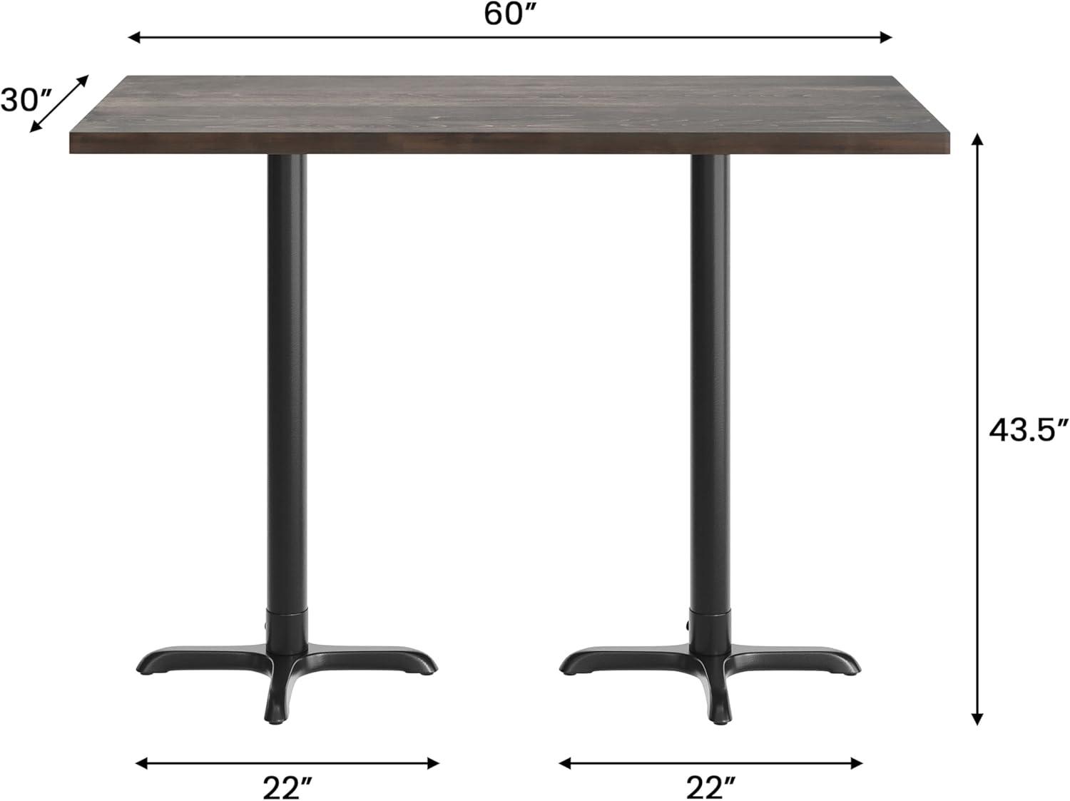 imageFlash Furniture Bennett 30quot x 60quot Solid Wood Commercial Indoor Tabletop in Natural with 22quot x 22quot Bar Height Black Cast Iron X Base 300 lb Static CapacityDark Brown TopBlack Base