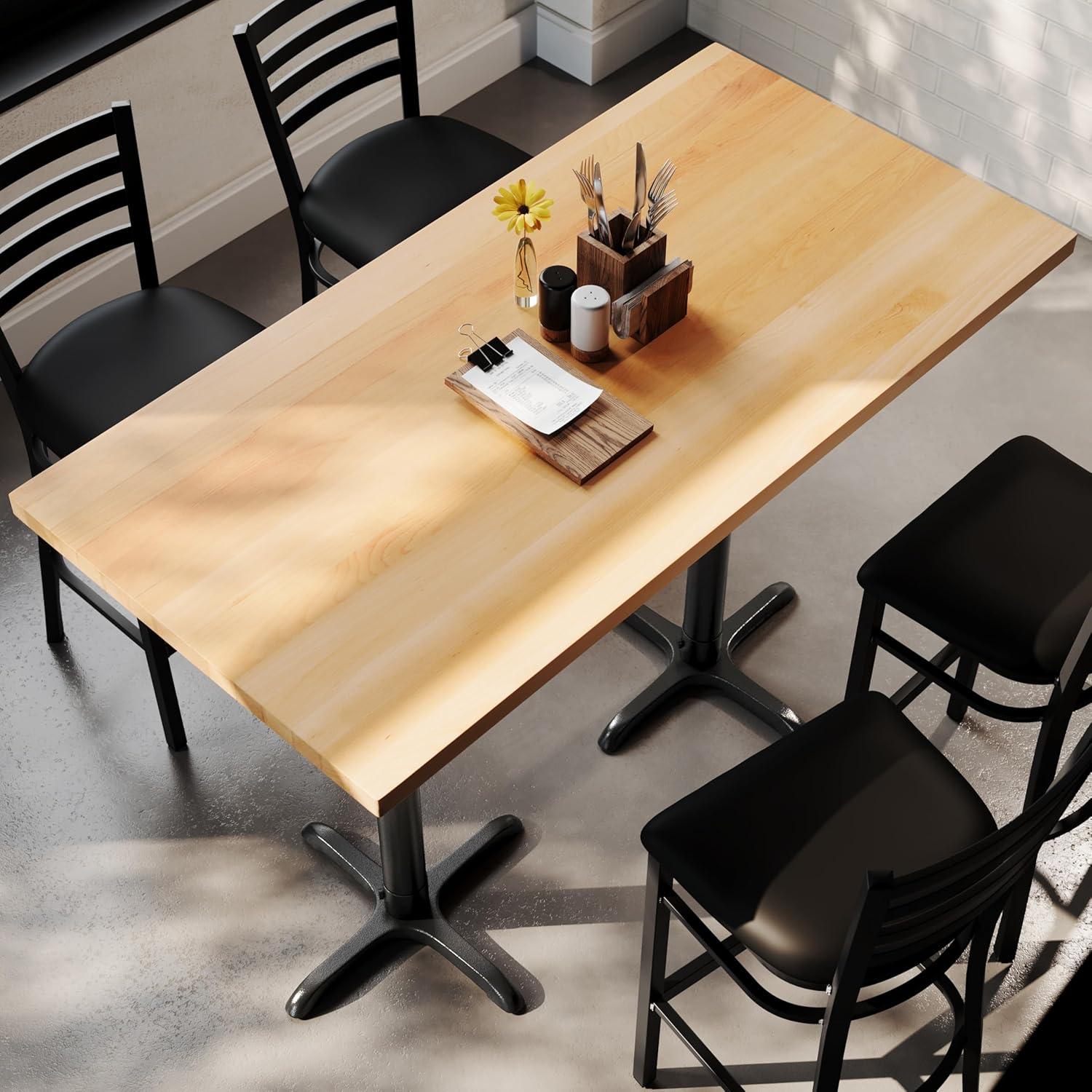 imageFlash Furniture Bennett 30quot x 60quot Solid Wood Commercial Indoor Tabletop in Natural with 22quot x 22quot Bar Height Black Cast Iron X Base 300 lb Static CapacityNatural TopBlack Base