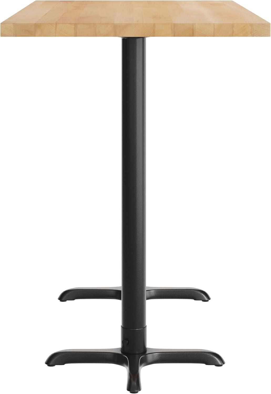imageFlash Furniture Bennett 30quot x 60quot Solid Wood Commercial Indoor Tabletop in Natural with 22quot x 22quot Bar Height Black Cast Iron X Base 300 lb Static CapacityNatural TopBlack Base