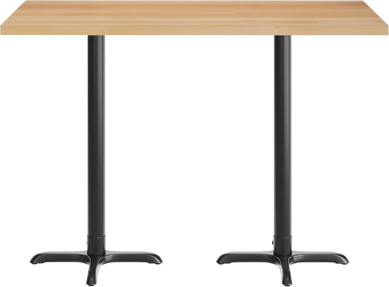 imageFlash Furniture Bennett 30quot x 60quot Solid Wood Commercial Indoor Tabletop in Natural with 22quot x 22quot Bar Height Black Cast Iron X Base 300 lb Static CapacityNatural TopBlack Base