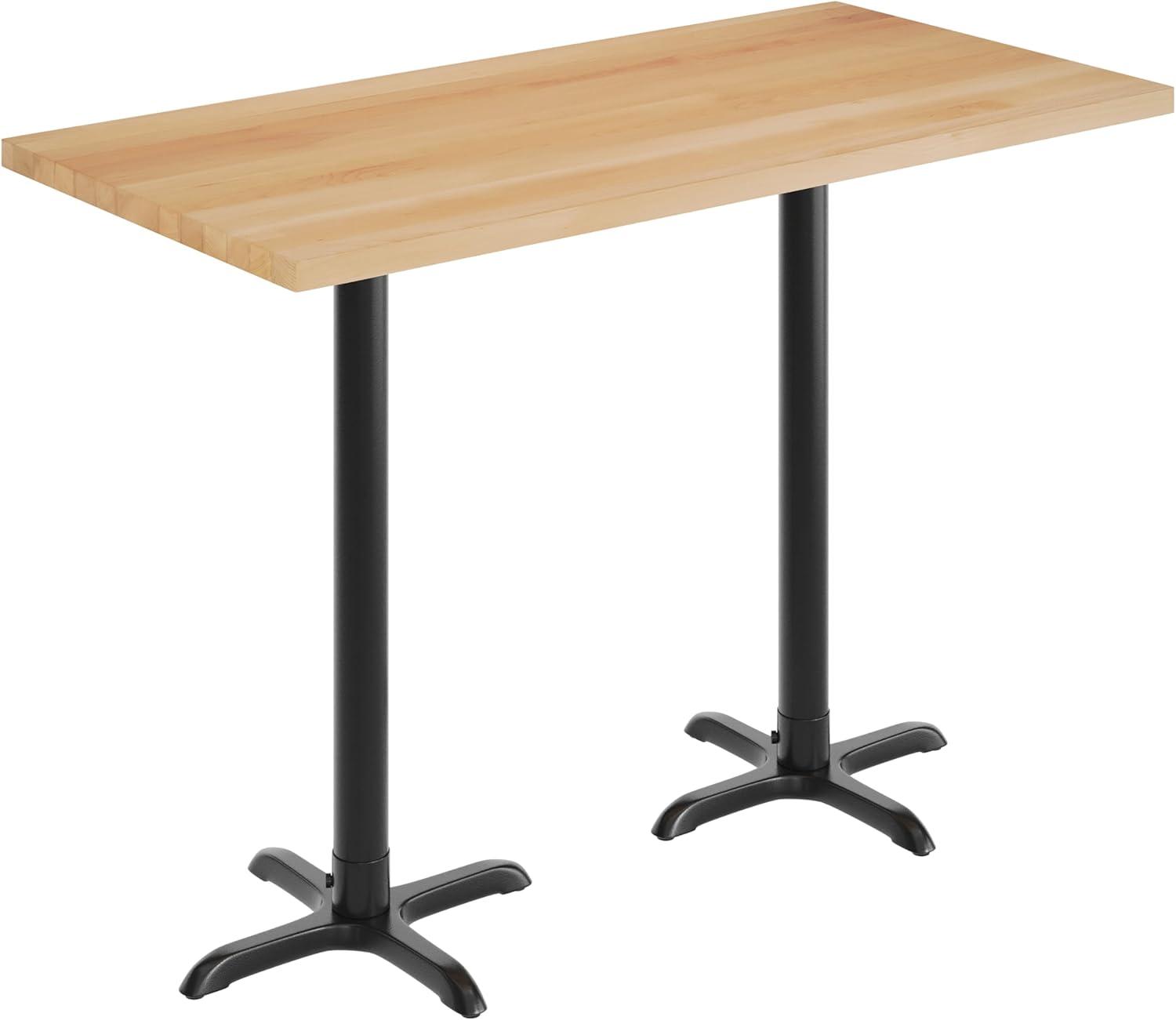 imageFlash Furniture Bennett 30quot x 60quot Solid Wood Commercial Indoor Tabletop in Natural with 22quot x 22quot Bar Height Black Cast Iron X Base 300 lb Static CapacityNatural TopBlack Base