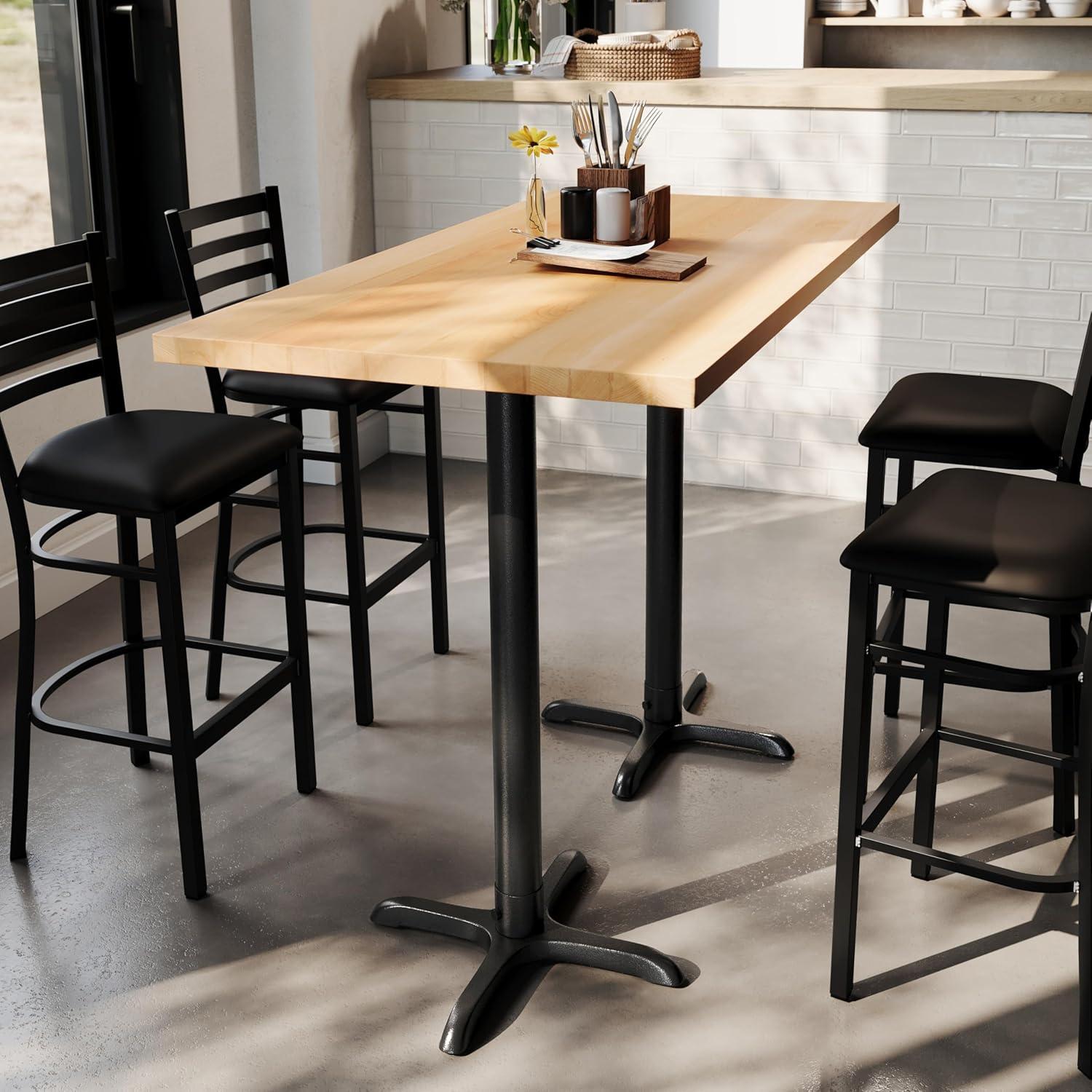 imageFlash Furniture Bennett 30quot x 60quot Solid Wood Commercial Indoor Tabletop in Natural with 22quot x 22quot Bar Height Black Cast Iron X Base 300 lb Static CapacityNatural TopBlack Base