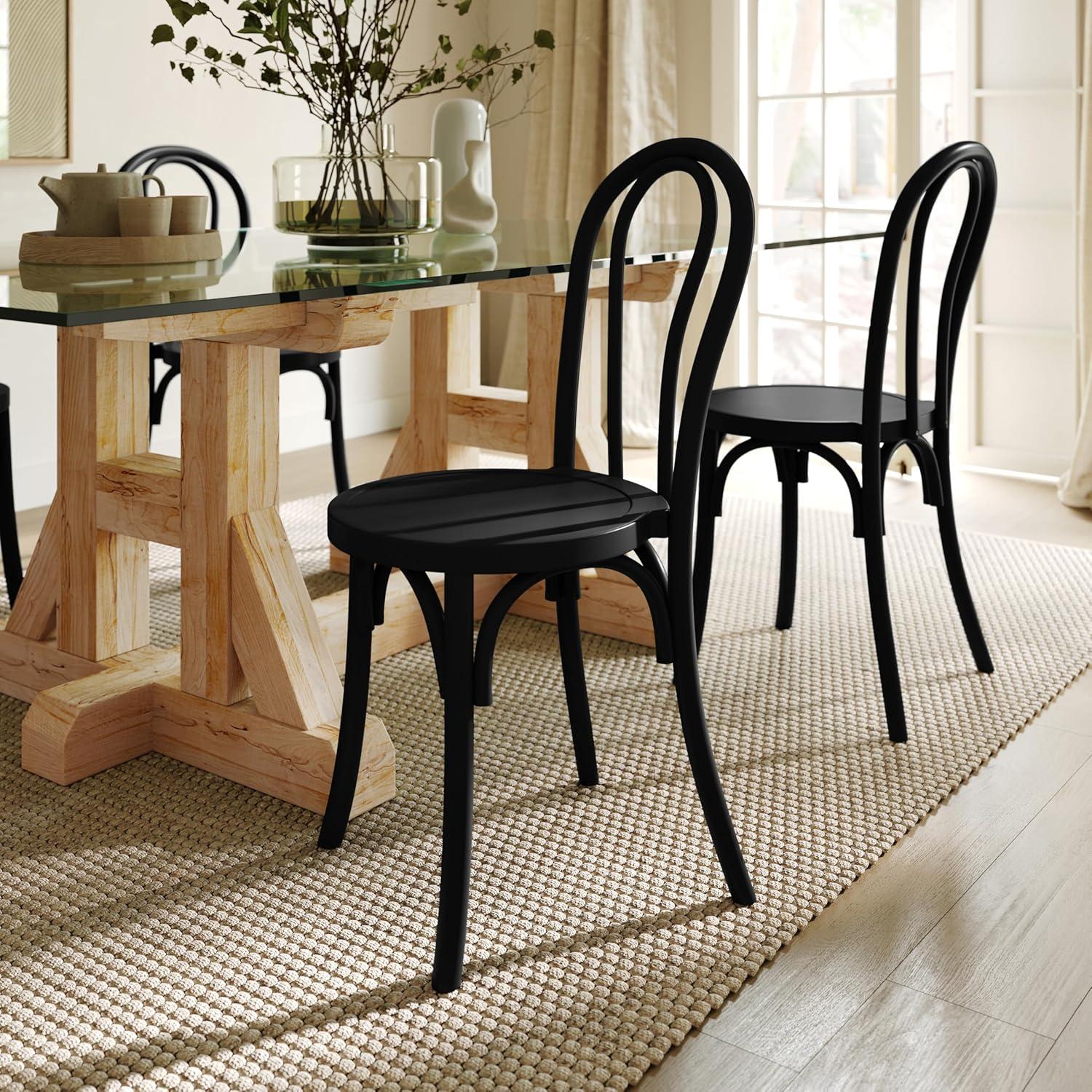 imageFlash Furniture Betsy Commercial Solid Wood Dining Chair Thonet Style Stackable Design Mortise and Tenon 350 lbs Static Weight Capacity BlackBlack