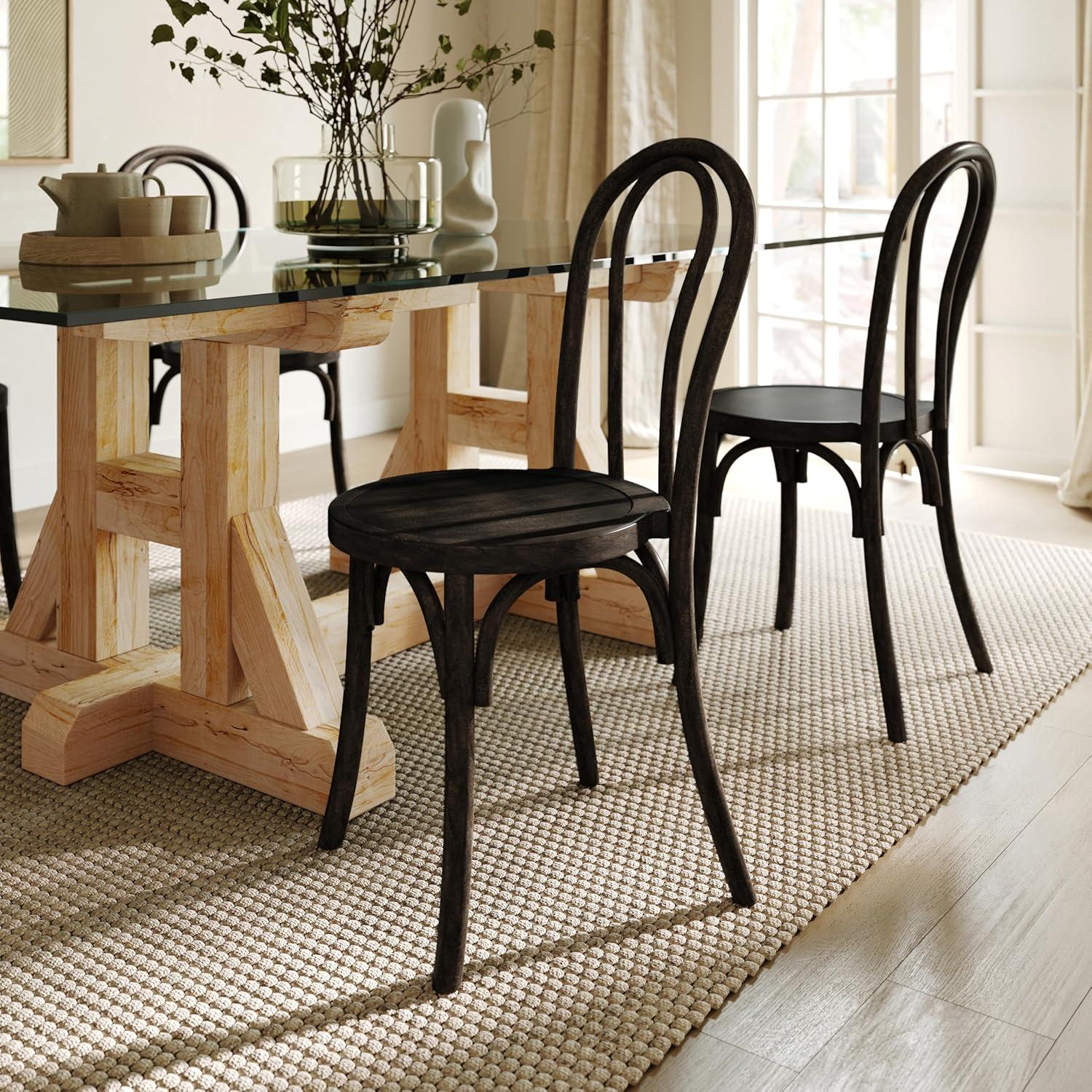 imageFlash Furniture Betsy Commercial Solid Wood Dining Chair Thonet Style Stackable Design Mortise and Tenon 350 lbs Static Weight Capacity Set of 2 BlackEarly American Wood