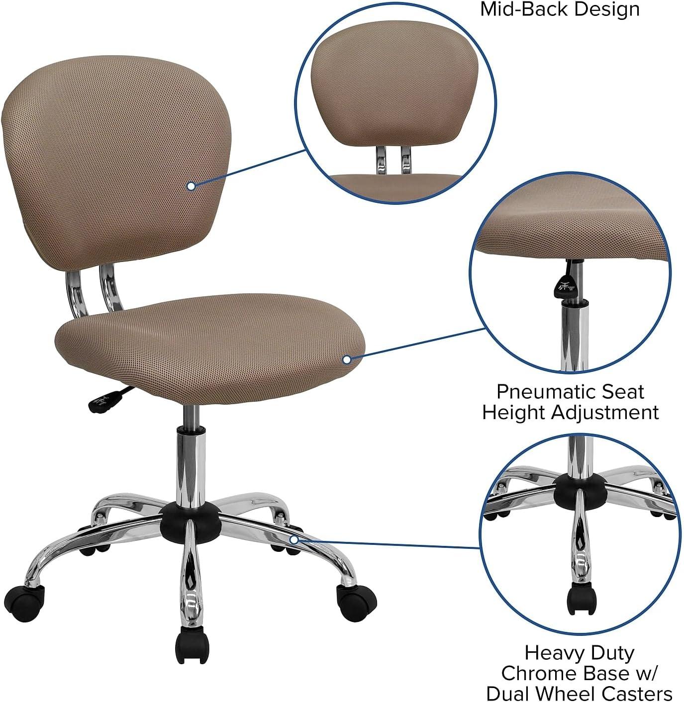 imageFlash Furniture Beverly MidBack White Mesh Padded Swivel Task Office Chair with Chrome BaseCoffee Brown