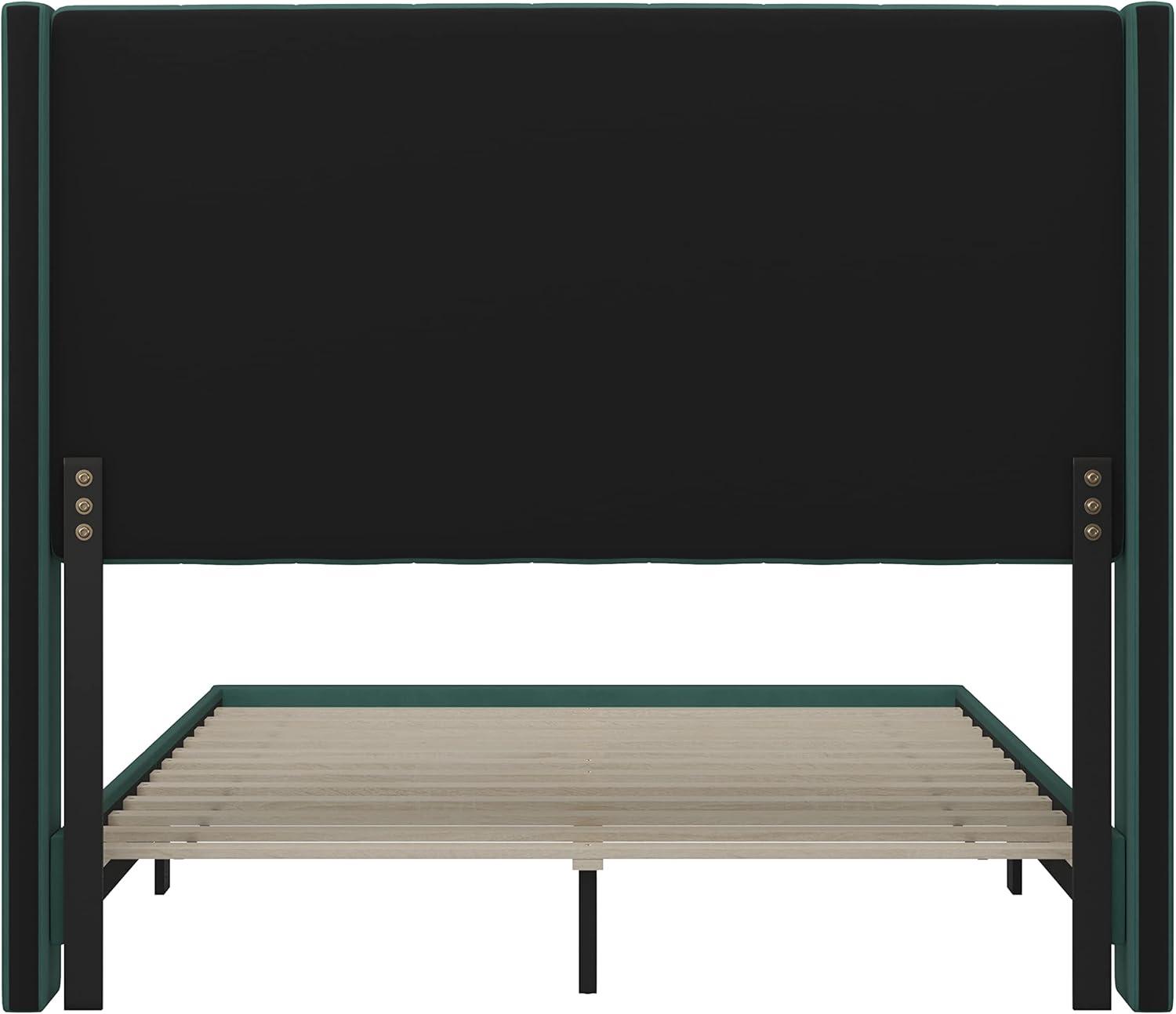 imageFlash Furniture Bianca Upholstered Platform Bed Emerald Velvet Upholstery Queen Wingback Headboard Slatted Mattress Foundation No Box Spring NeededEmerald Velvet
