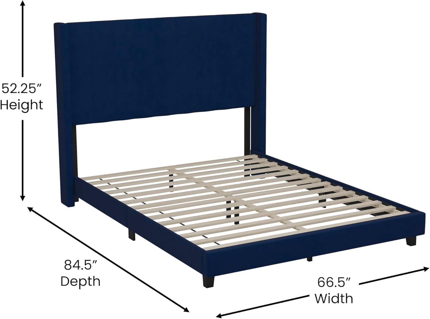 imageFlash Furniture Bianca Upholstered Platform Bed Emerald Velvet Upholstery Queen Wingback Headboard Slatted Mattress Foundation No Box Spring NeededNavy Velvet