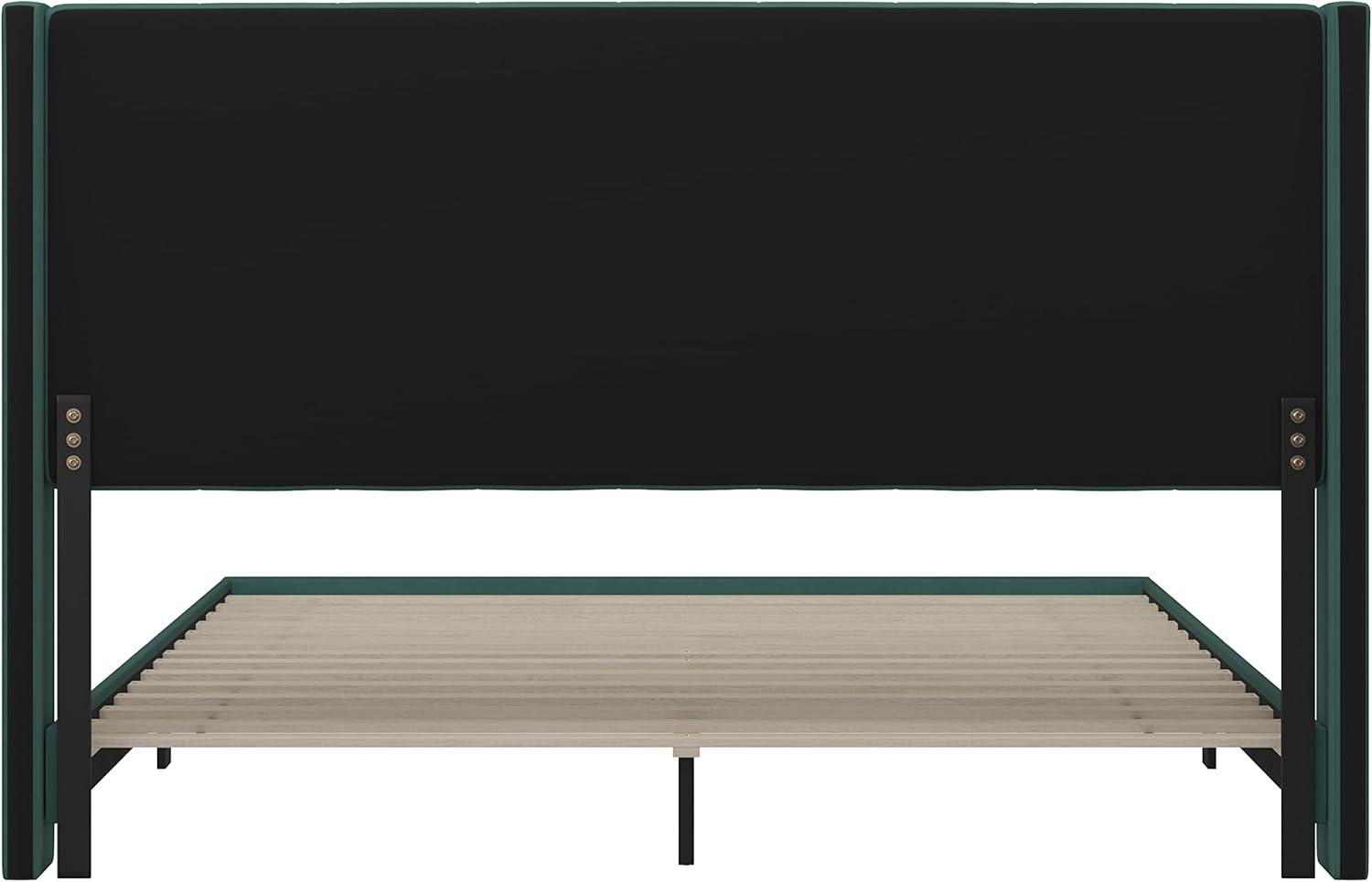 imageFlash Furniture Bianca Upholstered Platform Bed Emerald Velvet Upholstery Queen Wingback Headboard Slatted Mattress Foundation No Box Spring NeededEmerald Velvet
