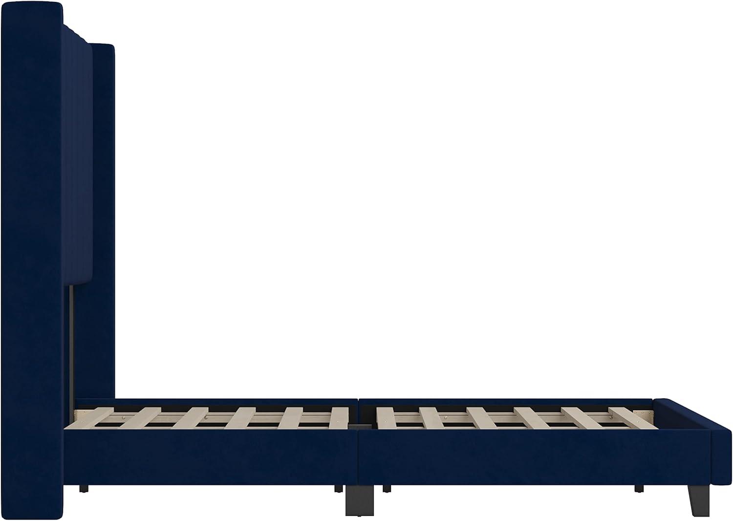 imageFlash Furniture Bianca Upholstered Platform Bed Emerald Velvet Upholstery Queen Wingback Headboard Slatted Mattress Foundation No Box Spring NeededNavy Velvet