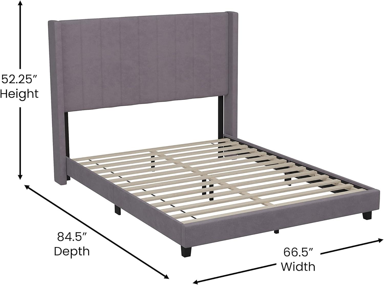 imageFlash Furniture Bianca Upholstered Platform Bed Emerald Velvet Upholstery Queen Wingback Headboard Slatted Mattress Foundation No Box Spring NeededGray Velvet