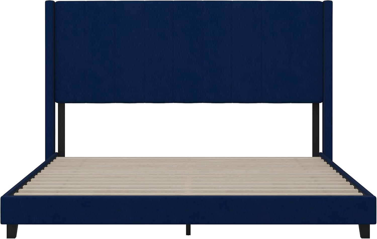 imageFlash Furniture Bianca Upholstered Platform Bed Emerald Velvet Upholstery Queen Wingback Headboard Slatted Mattress Foundation No Box Spring NeededNavy Velvet
