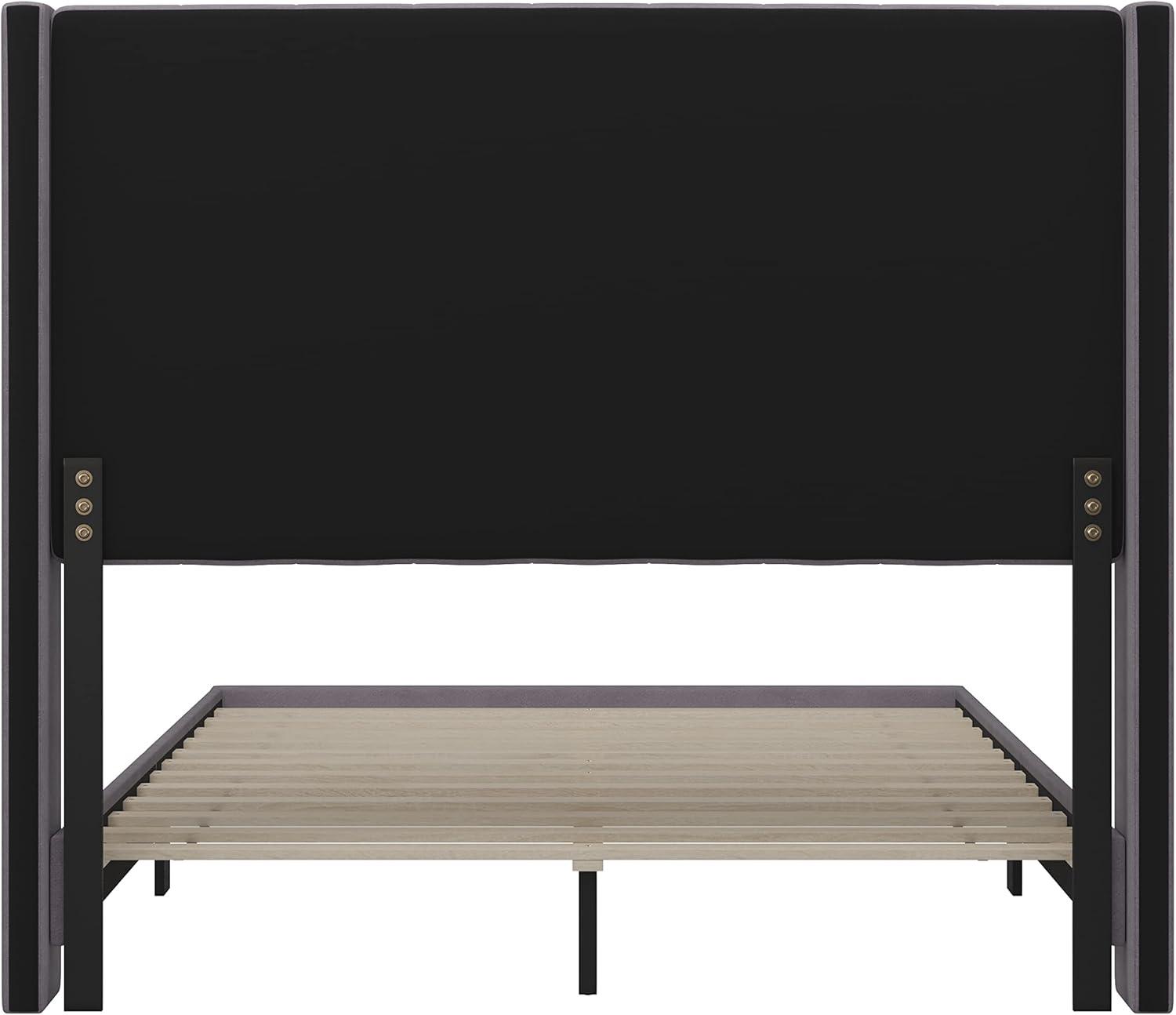imageFlash Furniture Bianca Upholstered Platform Bed Emerald Velvet Upholstery Queen Wingback Headboard Slatted Mattress Foundation No Box Spring NeededGray Velvet