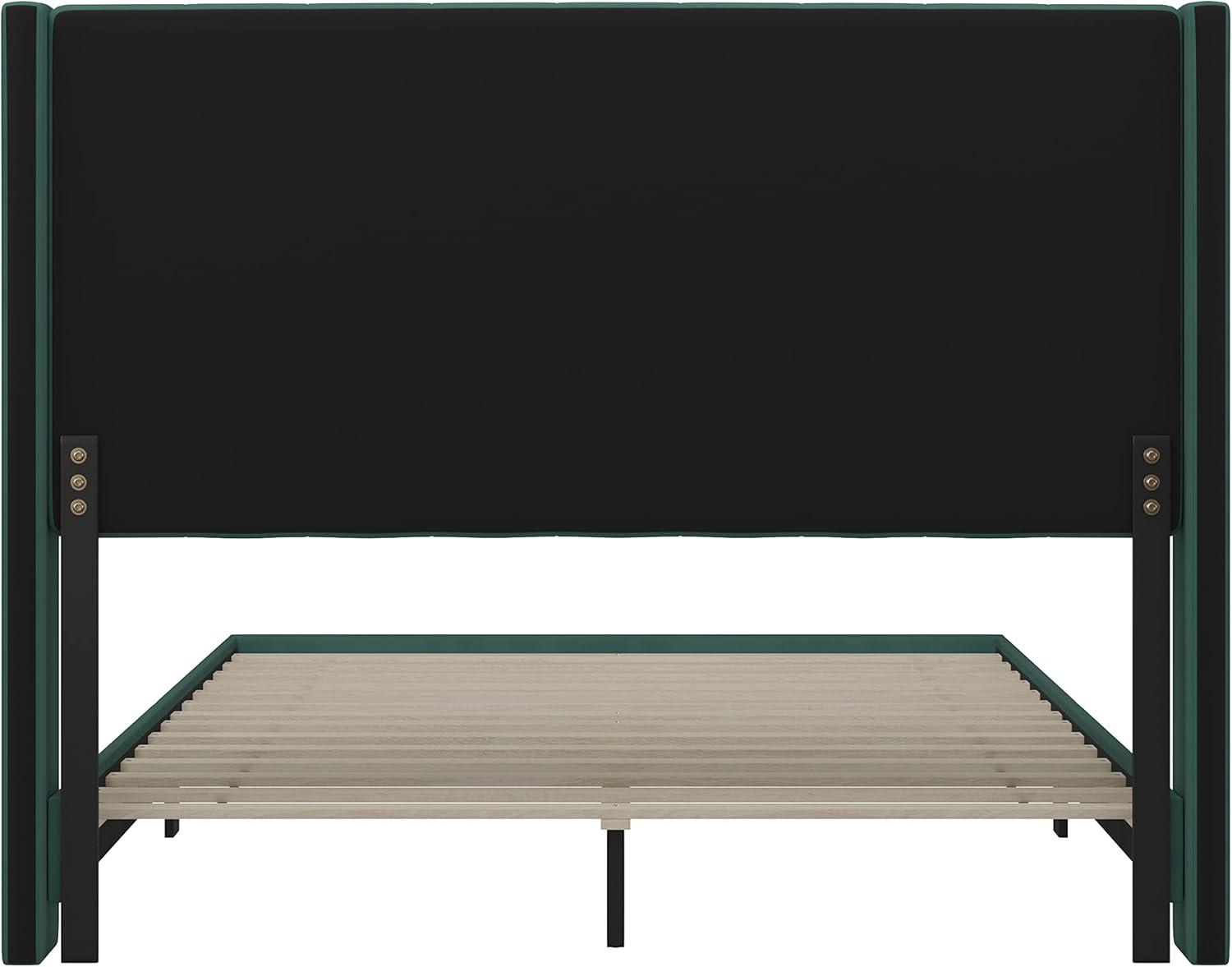 imageFlash Furniture Bianca Upholstered Platform Bed Emerald Velvet Upholstery Queen Wingback Headboard Slatted Mattress Foundation No Box Spring NeededEmerald Velvet