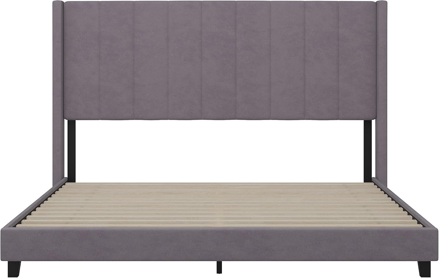 imageFlash Furniture Bianca Upholstered Platform Bed Emerald Velvet Upholstery Queen Wingback Headboard Slatted Mattress Foundation No Box Spring NeededGray Velvet