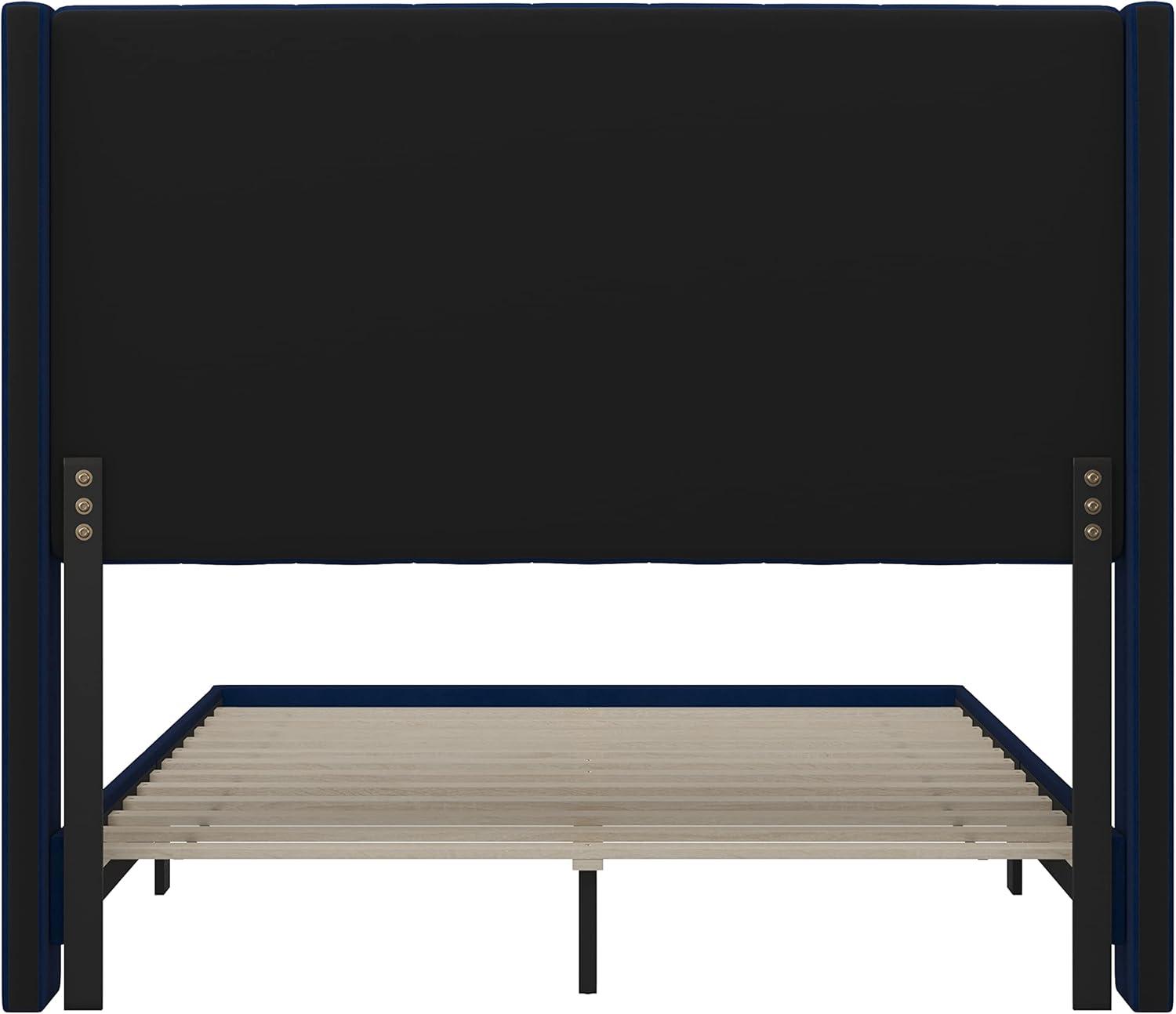 imageFlash Furniture Bianca Upholstered Platform Bed Emerald Velvet Upholstery Queen Wingback Headboard Slatted Mattress Foundation No Box Spring NeededNavy Velvet