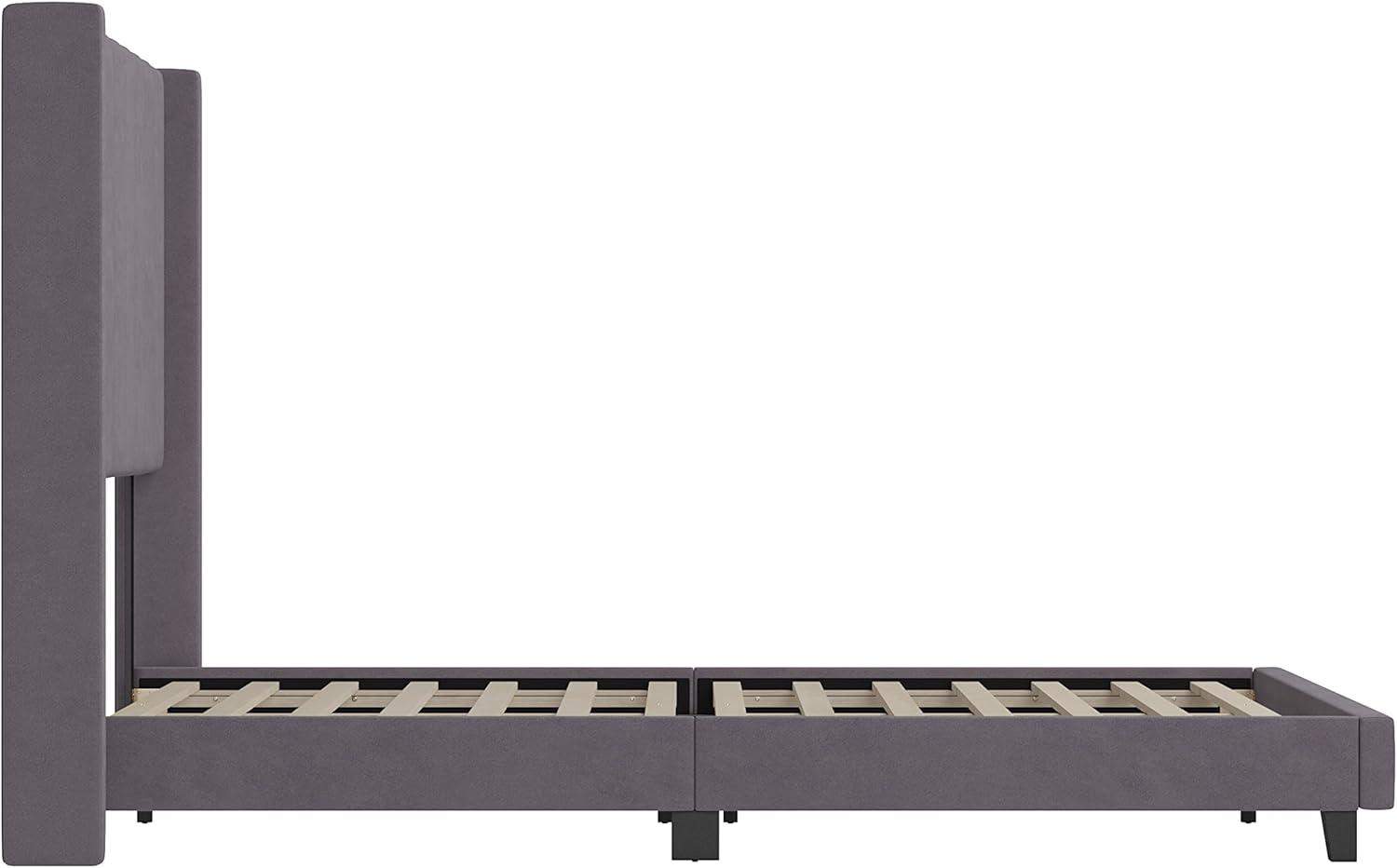 imageFlash Furniture Bianca Upholstered Platform Bed Emerald Velvet Upholstery Queen Wingback Headboard Slatted Mattress Foundation No Box Spring NeededGray Velvet