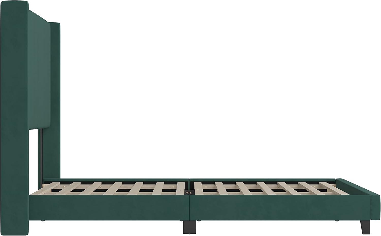 imageFlash Furniture Bianca Upholstered Platform Bed Emerald Velvet Upholstery Queen Wingback Headboard Slatted Mattress Foundation No Box Spring NeededEmerald Velvet