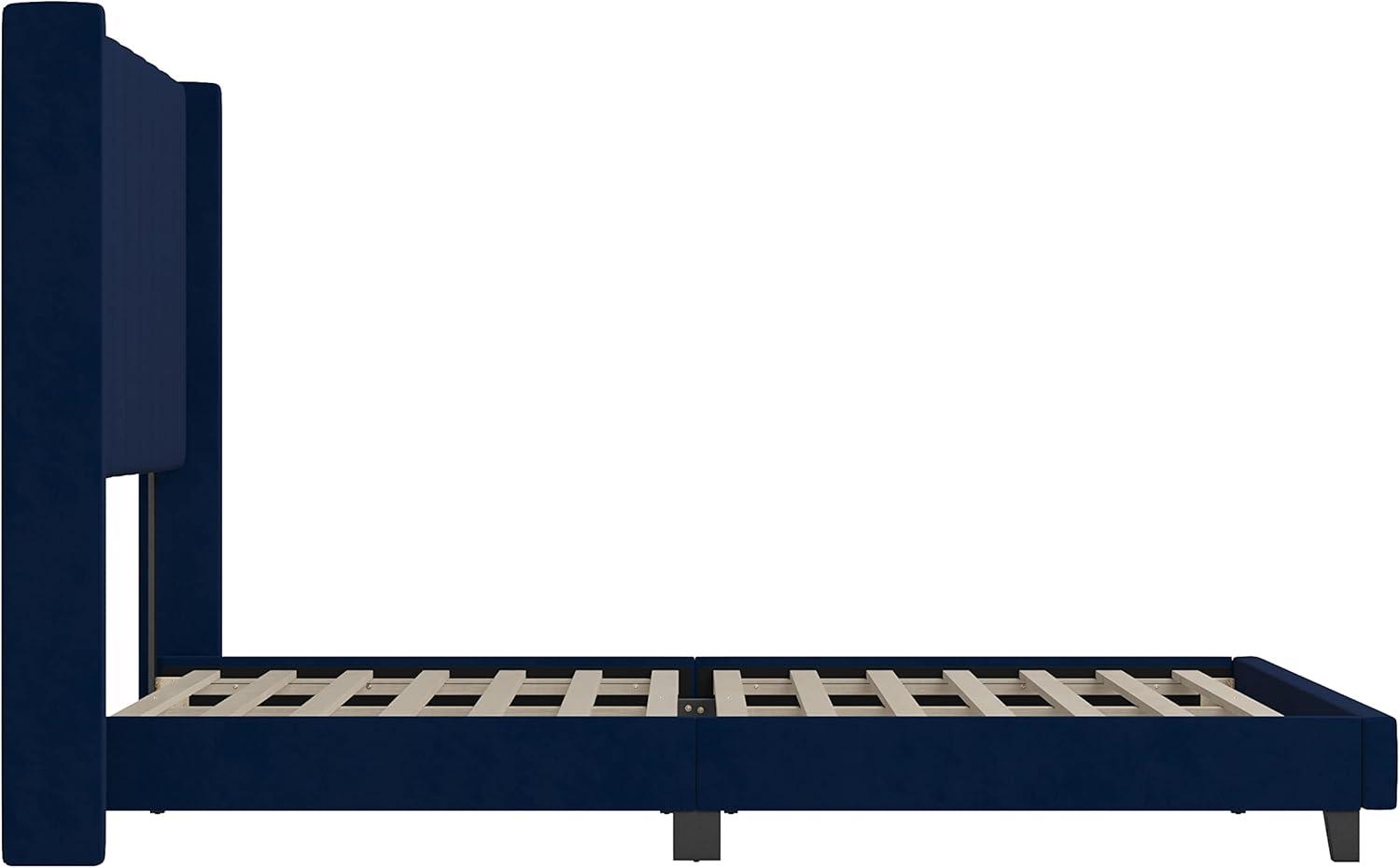 imageFlash Furniture Bianca Upholstered Platform Bed Emerald Velvet Upholstery Queen Wingback Headboard Slatted Mattress Foundation No Box Spring NeededNavy Velvet