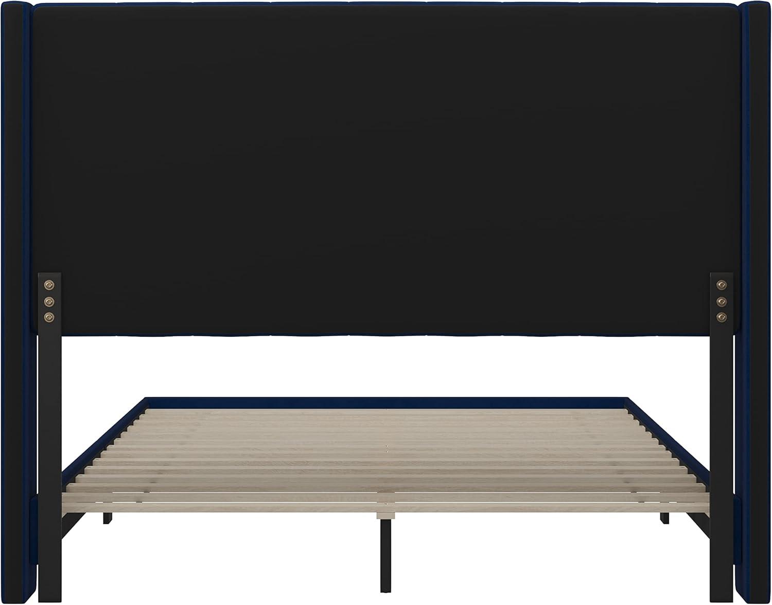 imageFlash Furniture Bianca Upholstered Platform Bed Emerald Velvet Upholstery Queen Wingback Headboard Slatted Mattress Foundation No Box Spring NeededNavy Velvet