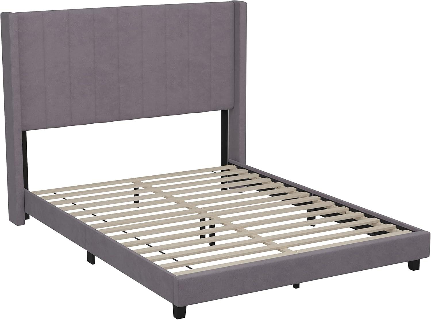 imageFlash Furniture Bianca Upholstered Platform Bed Emerald Velvet Upholstery Queen Wingback Headboard Slatted Mattress Foundation No Box Spring NeededGray Velvet