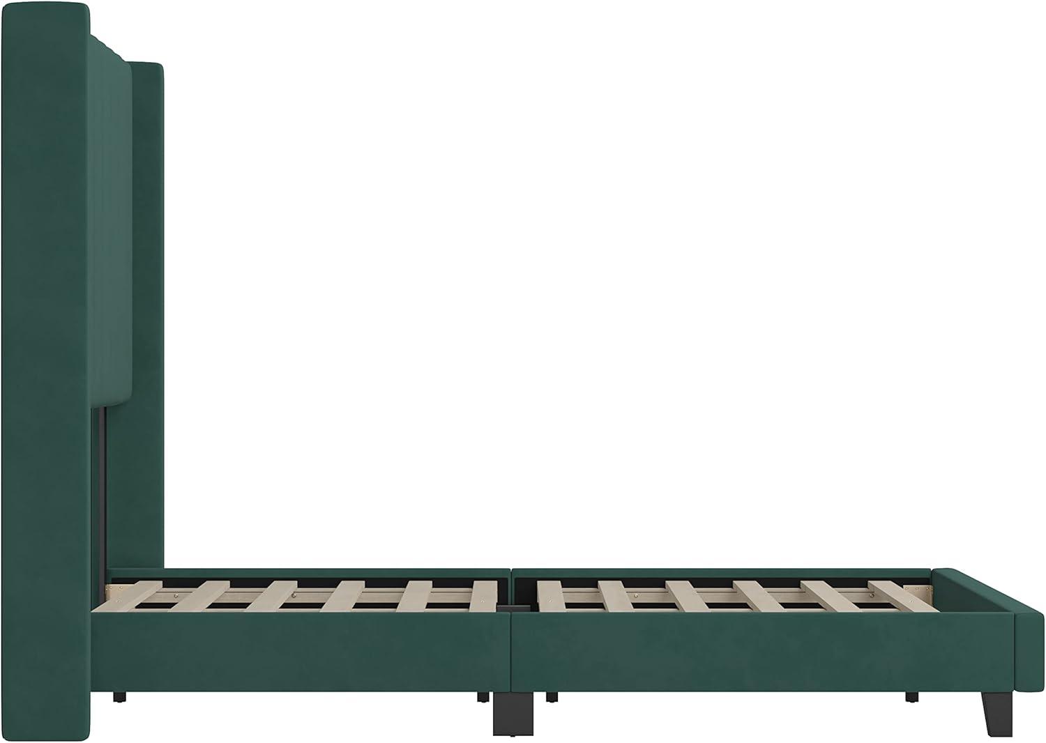 imageFlash Furniture Bianca Upholstered Platform Bed Emerald Velvet Upholstery Queen Wingback Headboard Slatted Mattress Foundation No Box Spring NeededEmerald Velvet