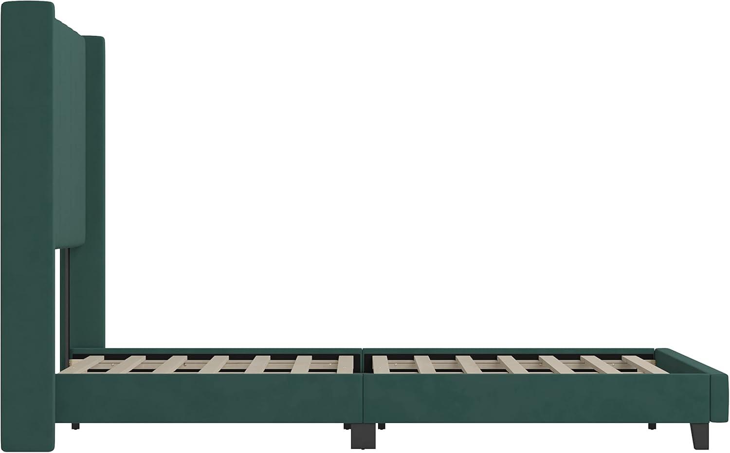 imageFlash Furniture Bianca Upholstered Platform Bed Emerald Velvet Upholstery Queen Wingback Headboard Slatted Mattress Foundation No Box Spring NeededEmerald Velvet