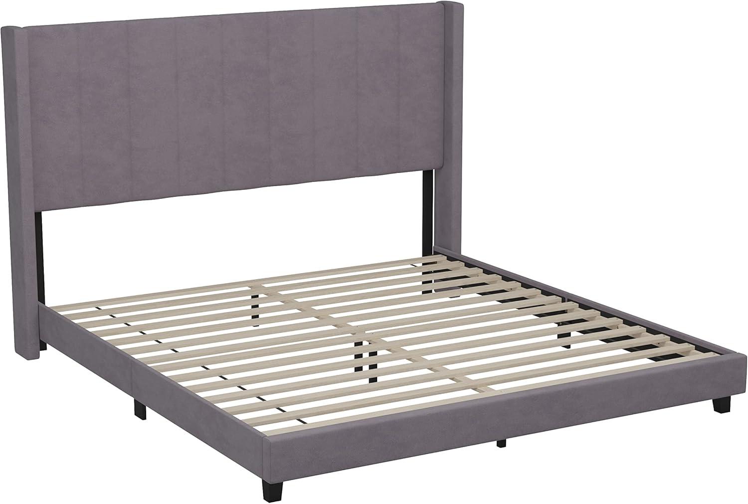 imageFlash Furniture Bianca Upholstered Platform Bed Emerald Velvet Upholstery Queen Wingback Headboard Slatted Mattress Foundation No Box Spring NeededGray Velvet