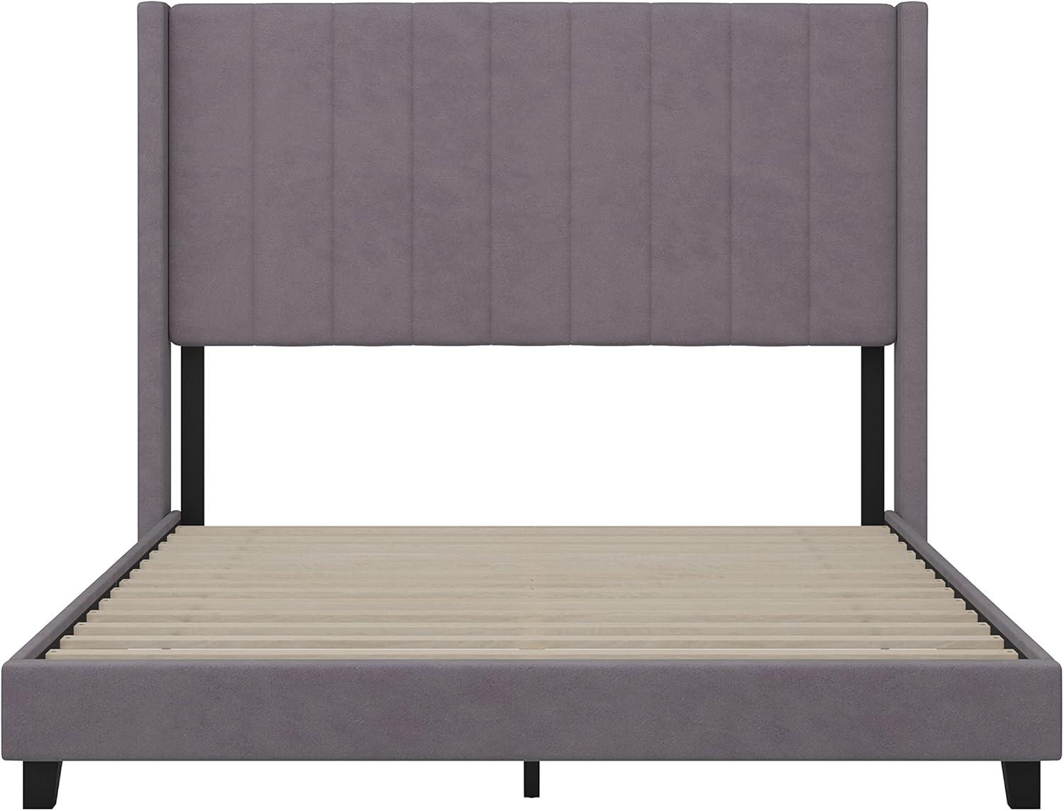 imageFlash Furniture Bianca Upholstered Platform Bed Emerald Velvet Upholstery Queen Wingback Headboard Slatted Mattress Foundation No Box Spring NeededGray Velvet