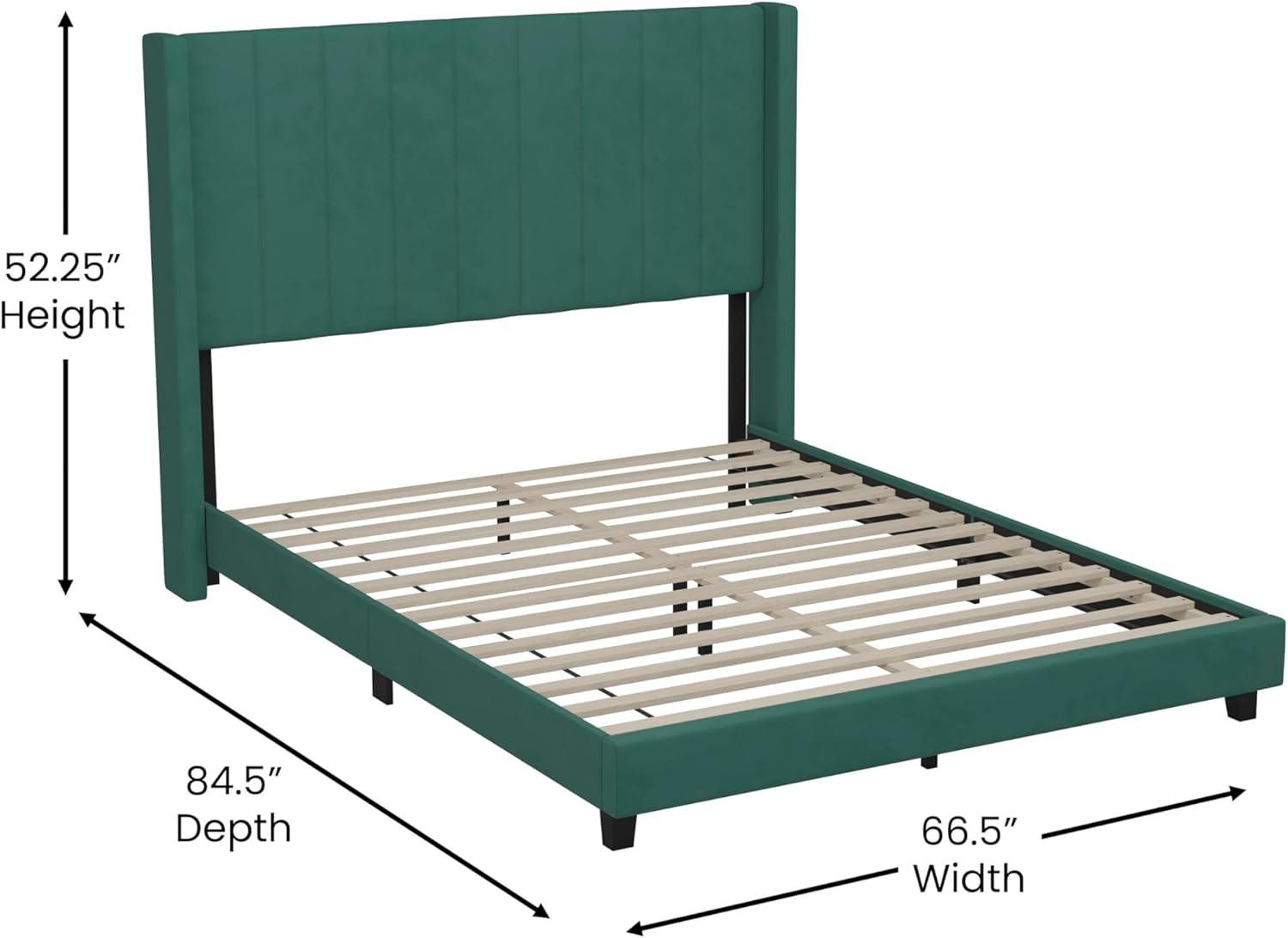imageFlash Furniture Bianca Upholstered Platform Bed Emerald Velvet Upholstery Queen Wingback Headboard Slatted Mattress Foundation No Box Spring NeededEmerald Velvet