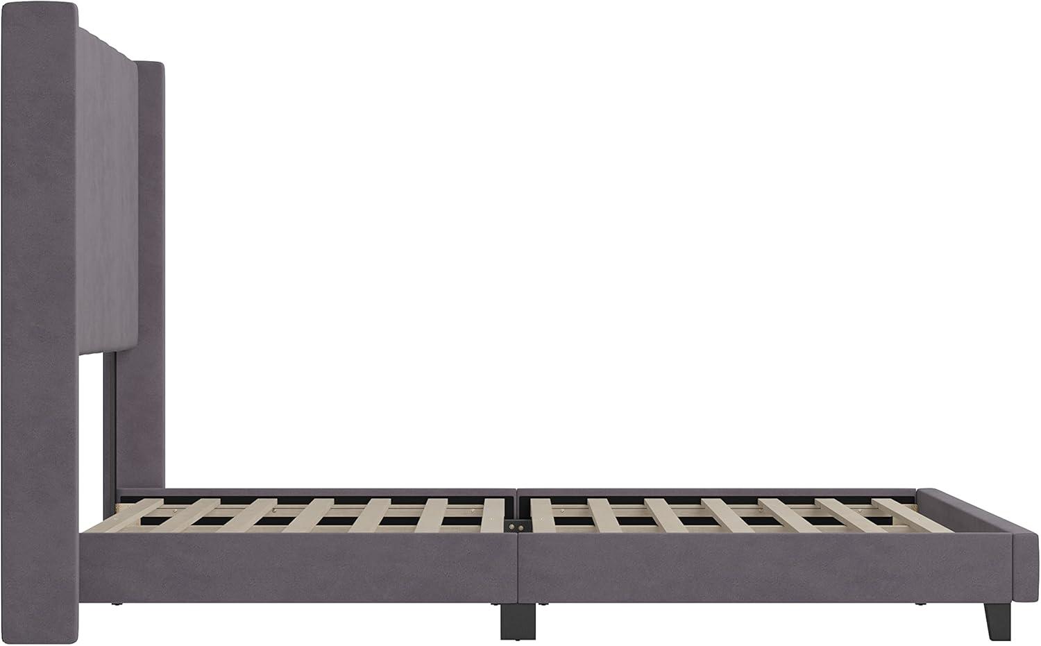 imageFlash Furniture Bianca Upholstered Platform Bed Emerald Velvet Upholstery Queen Wingback Headboard Slatted Mattress Foundation No Box Spring NeededGray Velvet