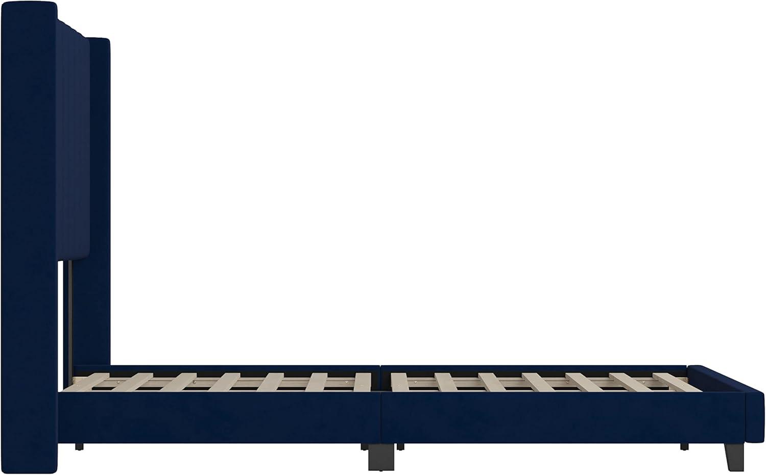imageFlash Furniture Bianca Upholstered Platform Bed Emerald Velvet Upholstery Queen Wingback Headboard Slatted Mattress Foundation No Box Spring NeededNavy Velvet