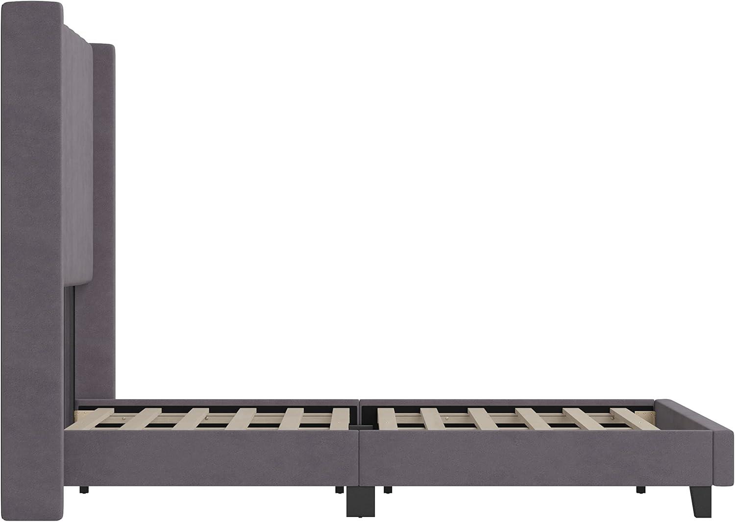 imageFlash Furniture Bianca Upholstered Platform Bed Emerald Velvet Upholstery Queen Wingback Headboard Slatted Mattress Foundation No Box Spring NeededGray Velvet