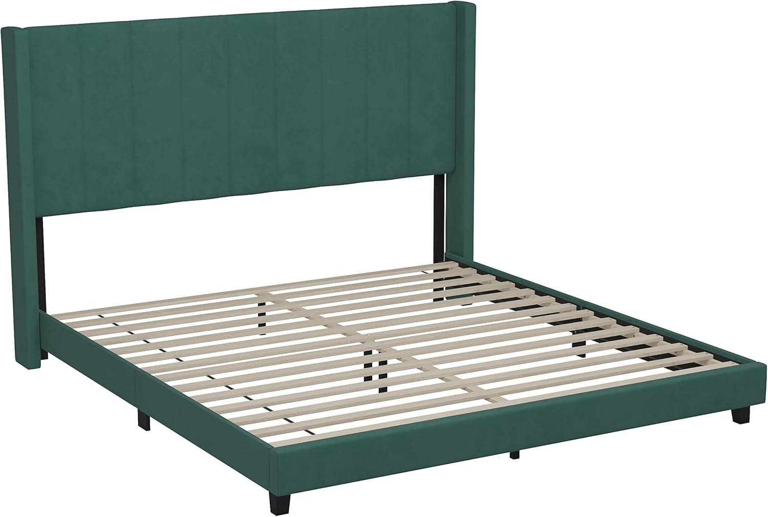 imageFlash Furniture Bianca Upholstered Platform Bed Emerald Velvet Upholstery Queen Wingback Headboard Slatted Mattress Foundation No Box Spring NeededEmerald Velvet