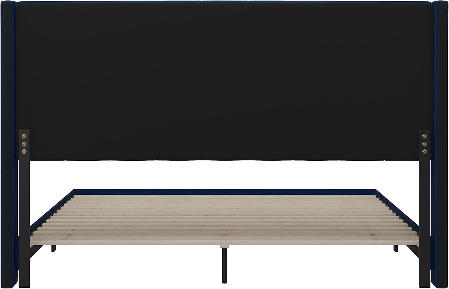 imageFlash Furniture Bianca Upholstered Platform Bed Emerald Velvet Upholstery Queen Wingback Headboard Slatted Mattress Foundation No Box Spring NeededNavy Velvet