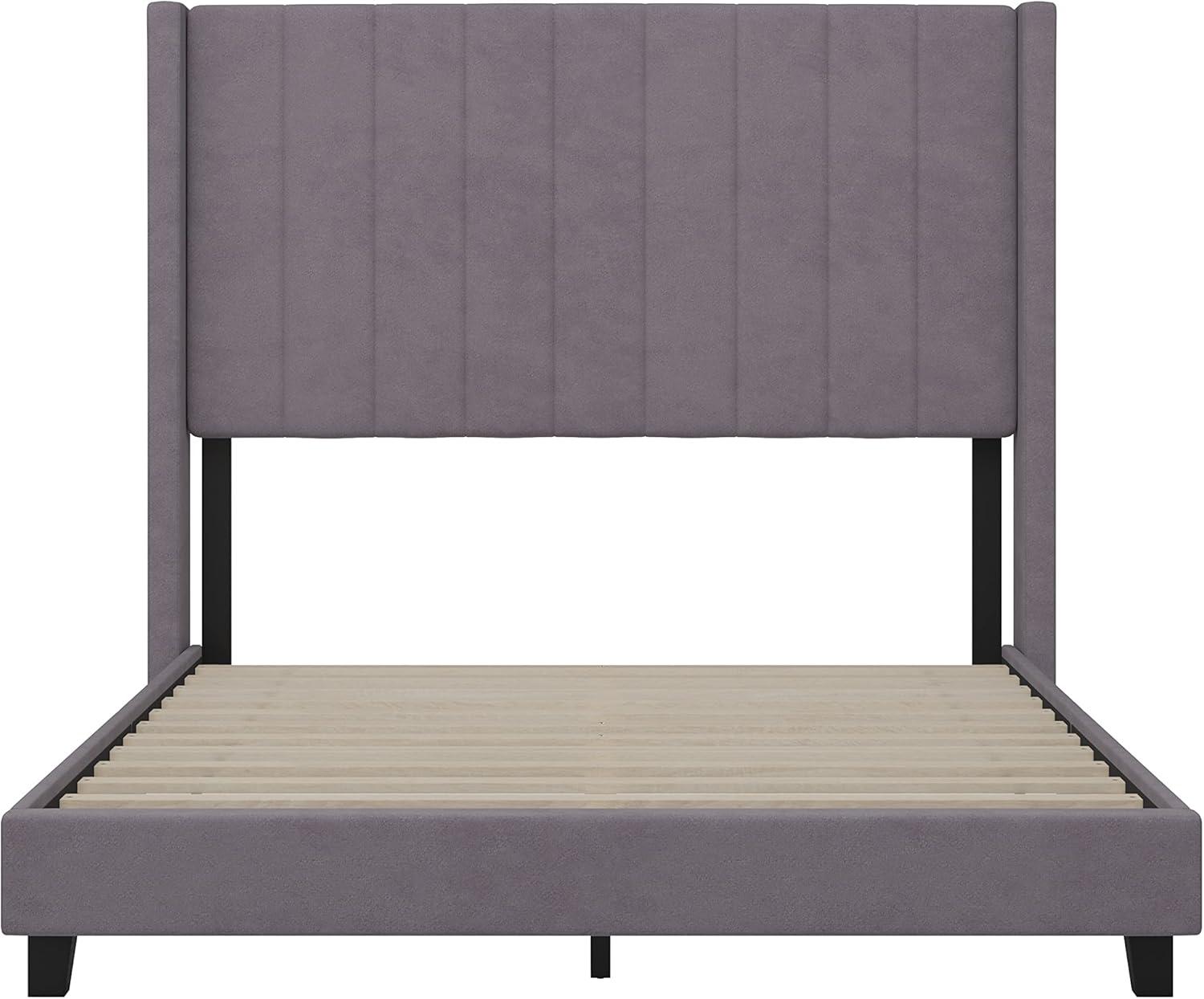imageFlash Furniture Bianca Upholstered Platform Bed Emerald Velvet Upholstery Queen Wingback Headboard Slatted Mattress Foundation No Box Spring NeededGray Velvet