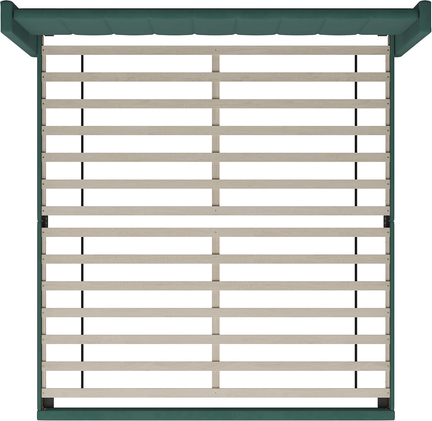 imageFlash Furniture Bianca Upholstered Platform Bed Emerald Velvet Upholstery Queen Wingback Headboard Slatted Mattress Foundation No Box Spring NeededEmerald Velvet