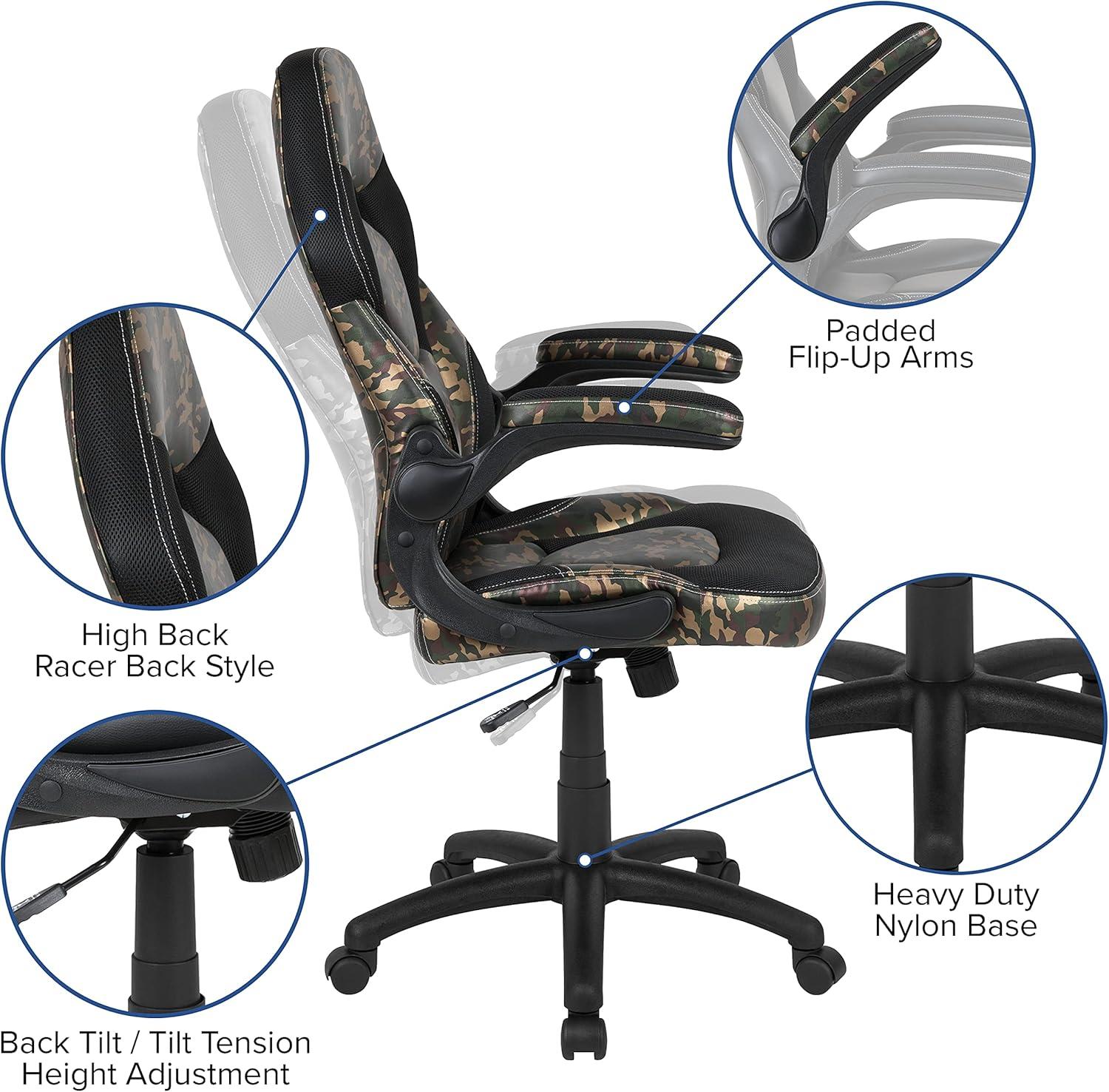 imageFlash Furniture Black Gaming Desk and RedBlack Racing Chair Set with Cup Holder Headphone Hook and MonitorSmartphone StandCamouflage